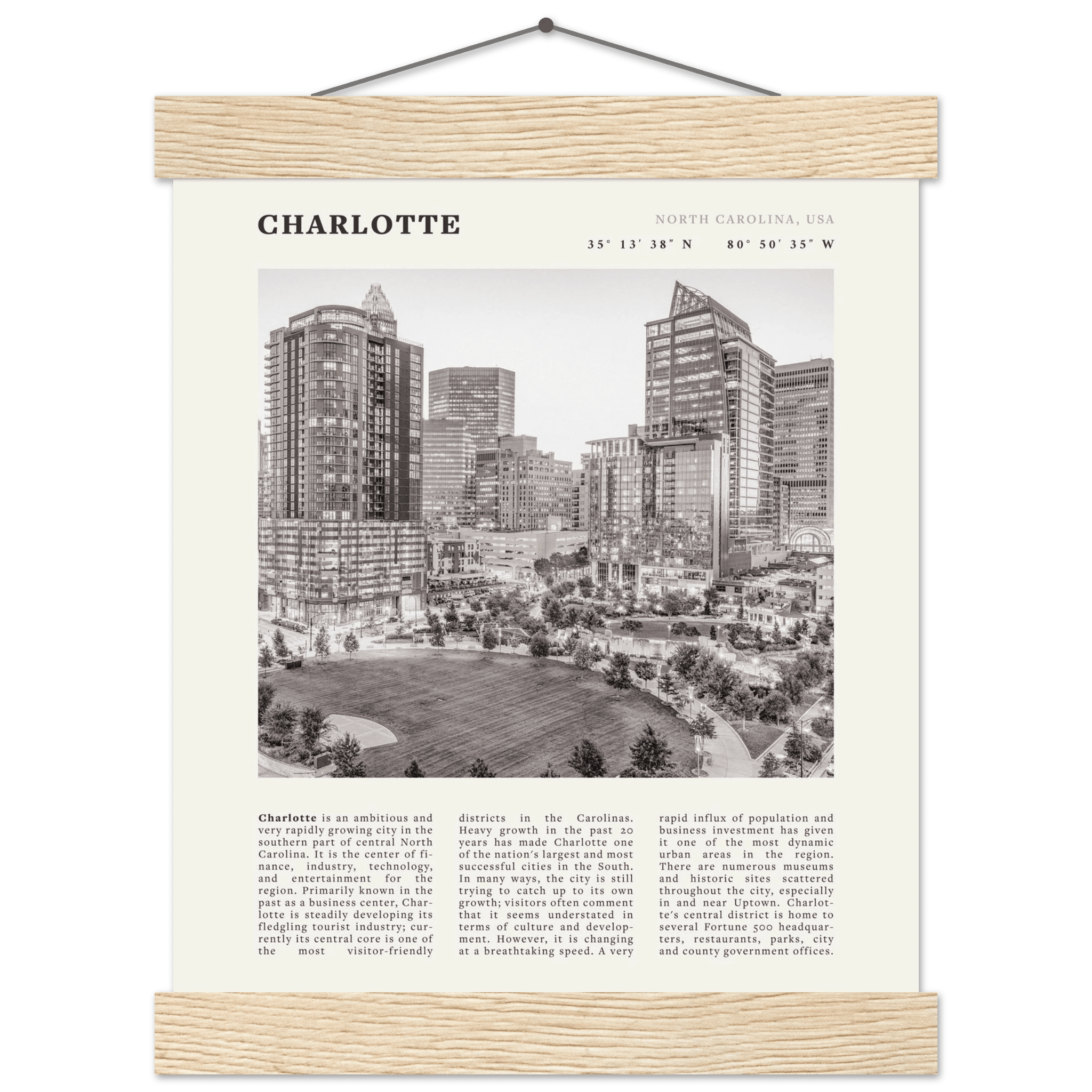 Charlotte Poster | Black & White North Carolina Skyline Wall Art | NC Travel Print - Evergreen Posters