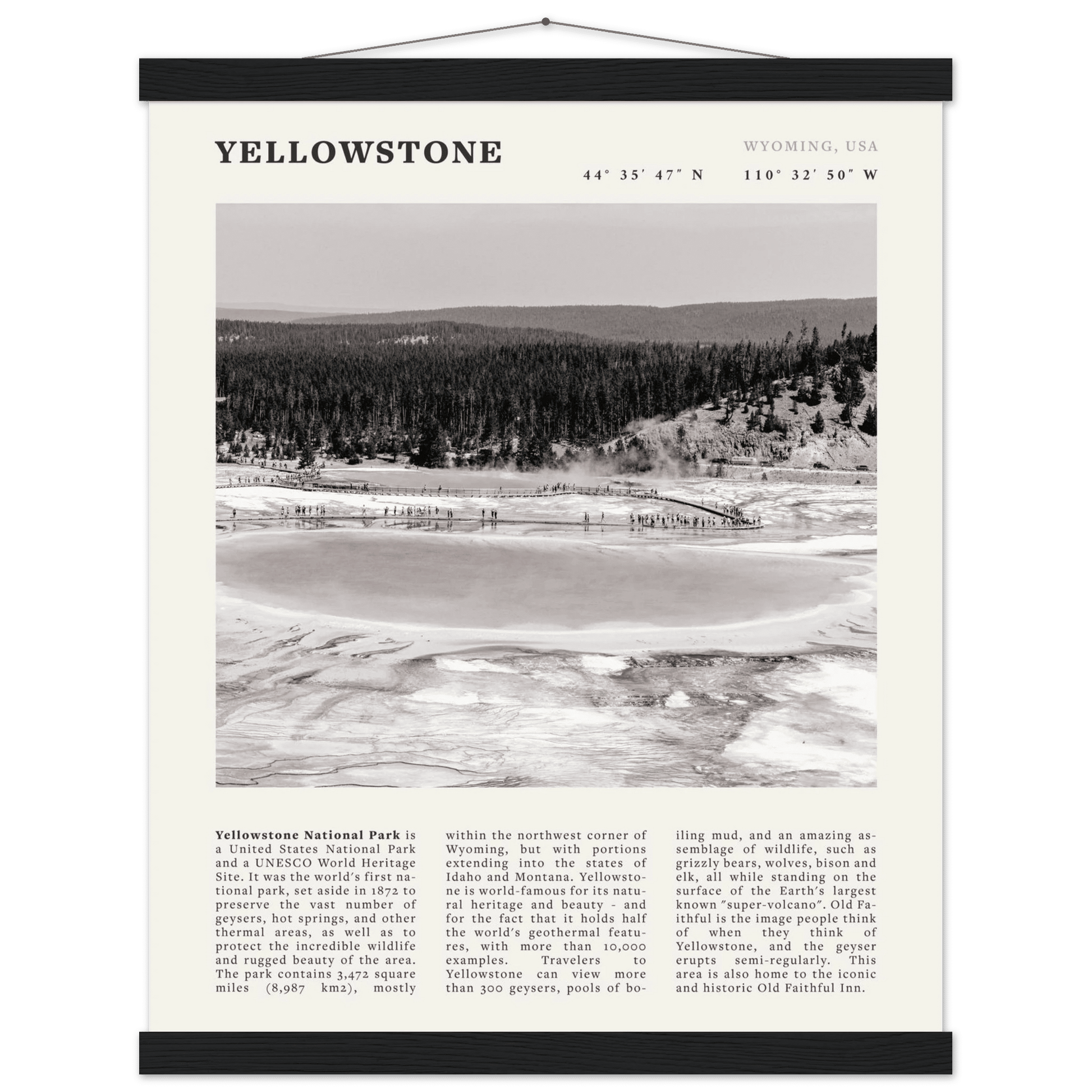 Yellowstone Poster | Black & White Grand Prismatic Spring Wall Art | WY Print - Evergreen Posters