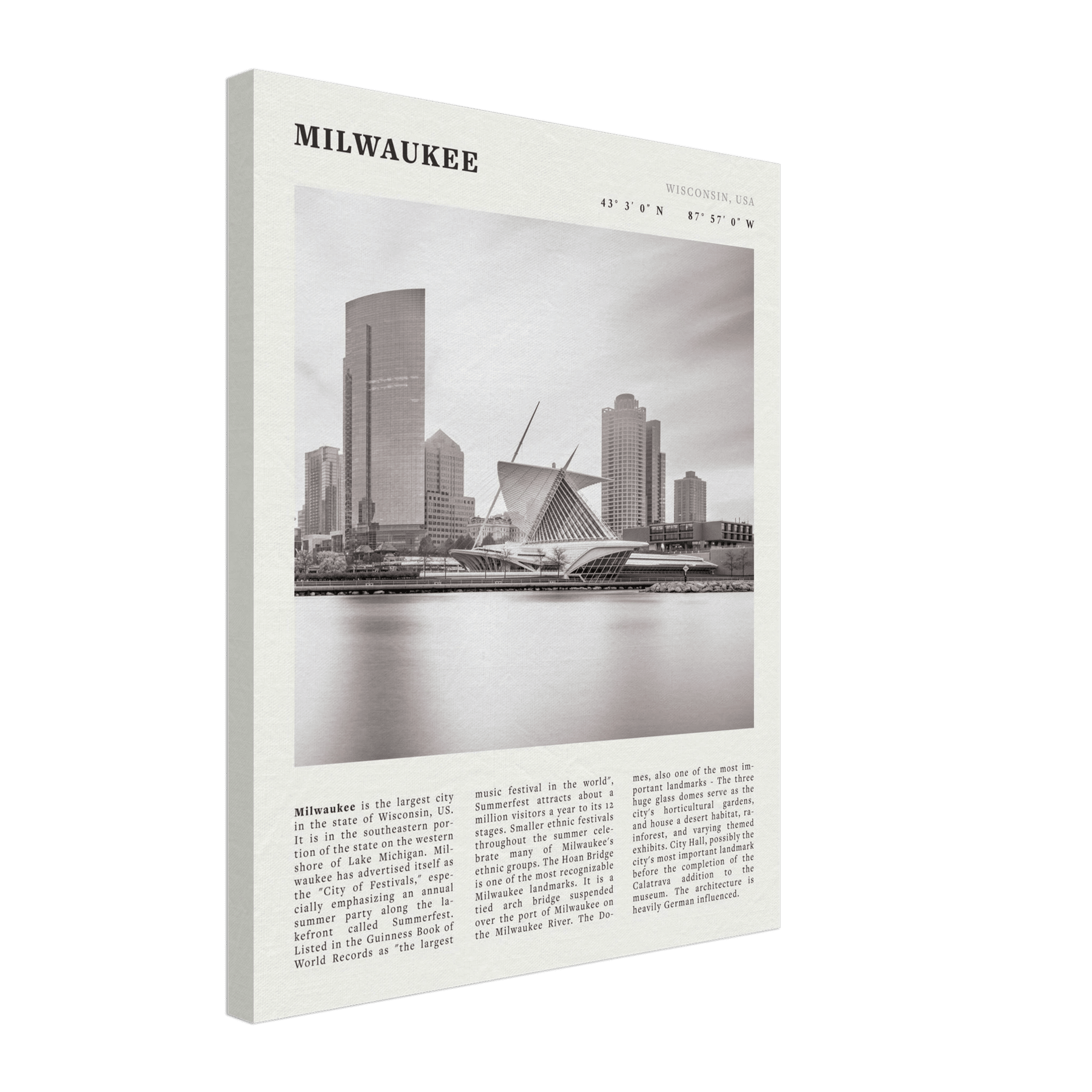 Milwaukee Poster | Black & White Wisconsin City Wall Art | USA Travel Print - Evergreen Posters