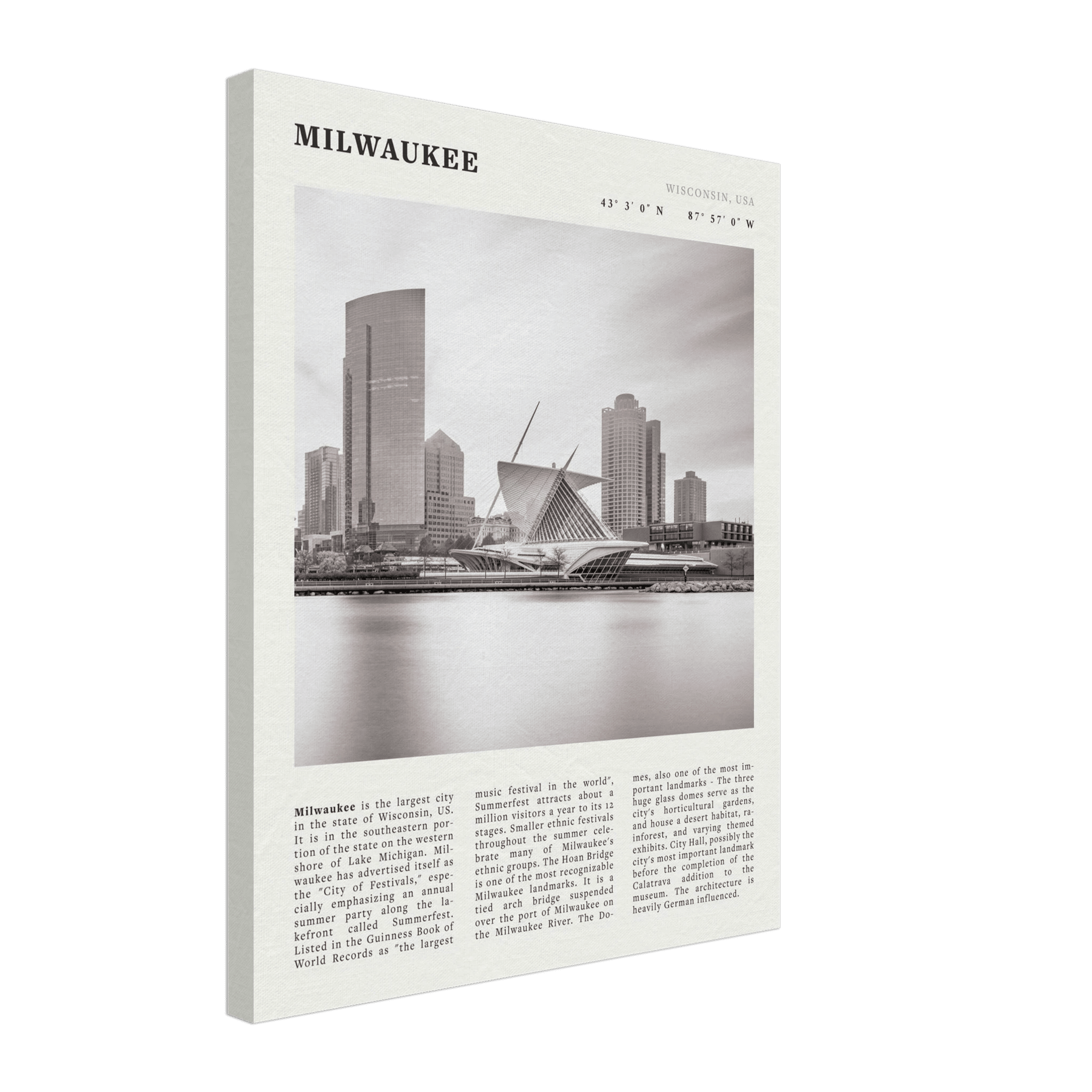Milwaukee Poster | Black & White Wisconsin City Wall Art | USA Travel Print - Evergreen Posters
