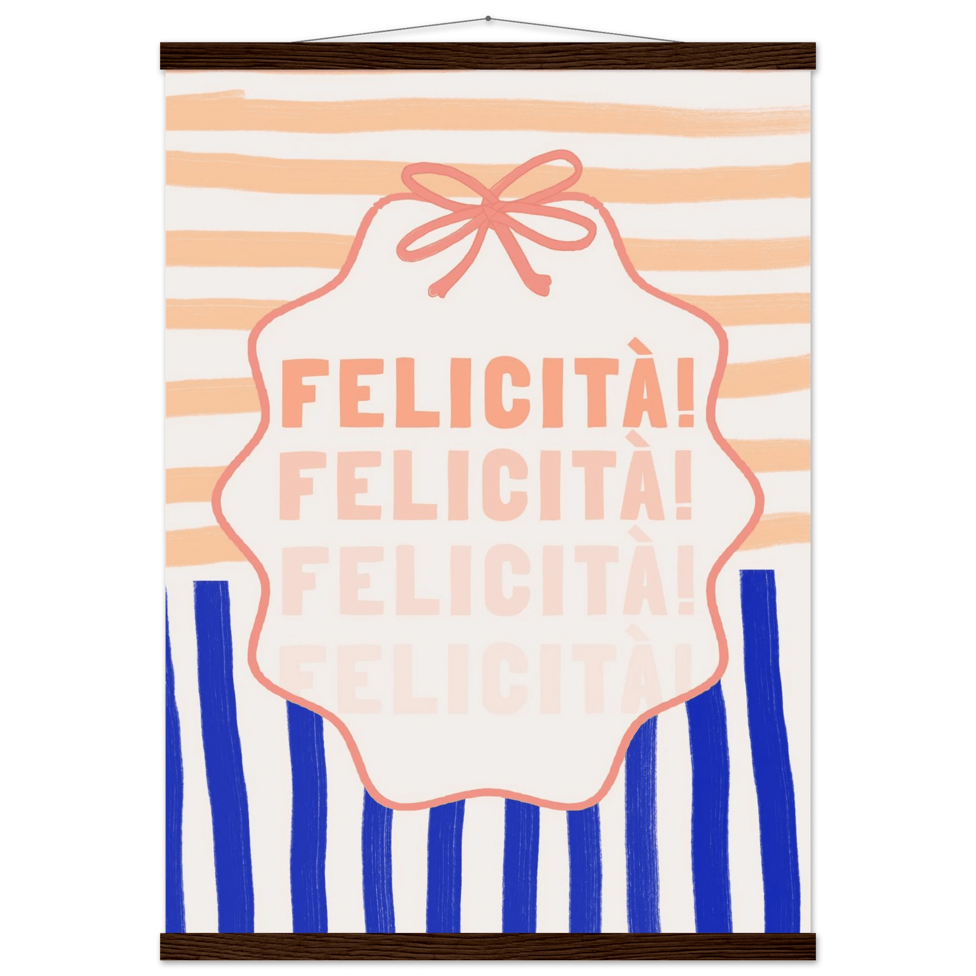 Felicità Italian Happiness Quote Print | Coquette Stripe Wall Art - Evergreen Posters