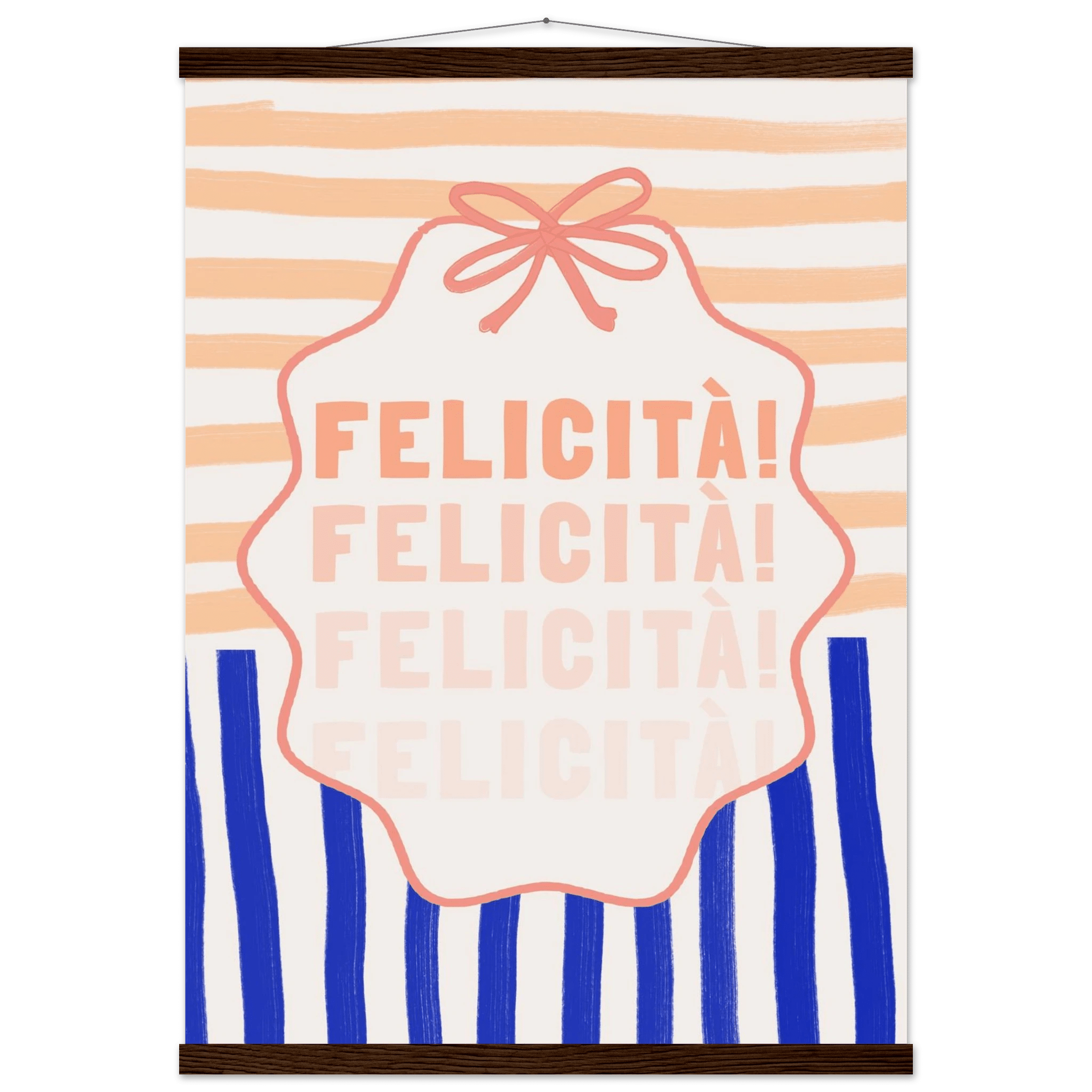 Felicità Italian Happiness Quote Print | Coquette Stripe Wall Art - Evergreen Posters