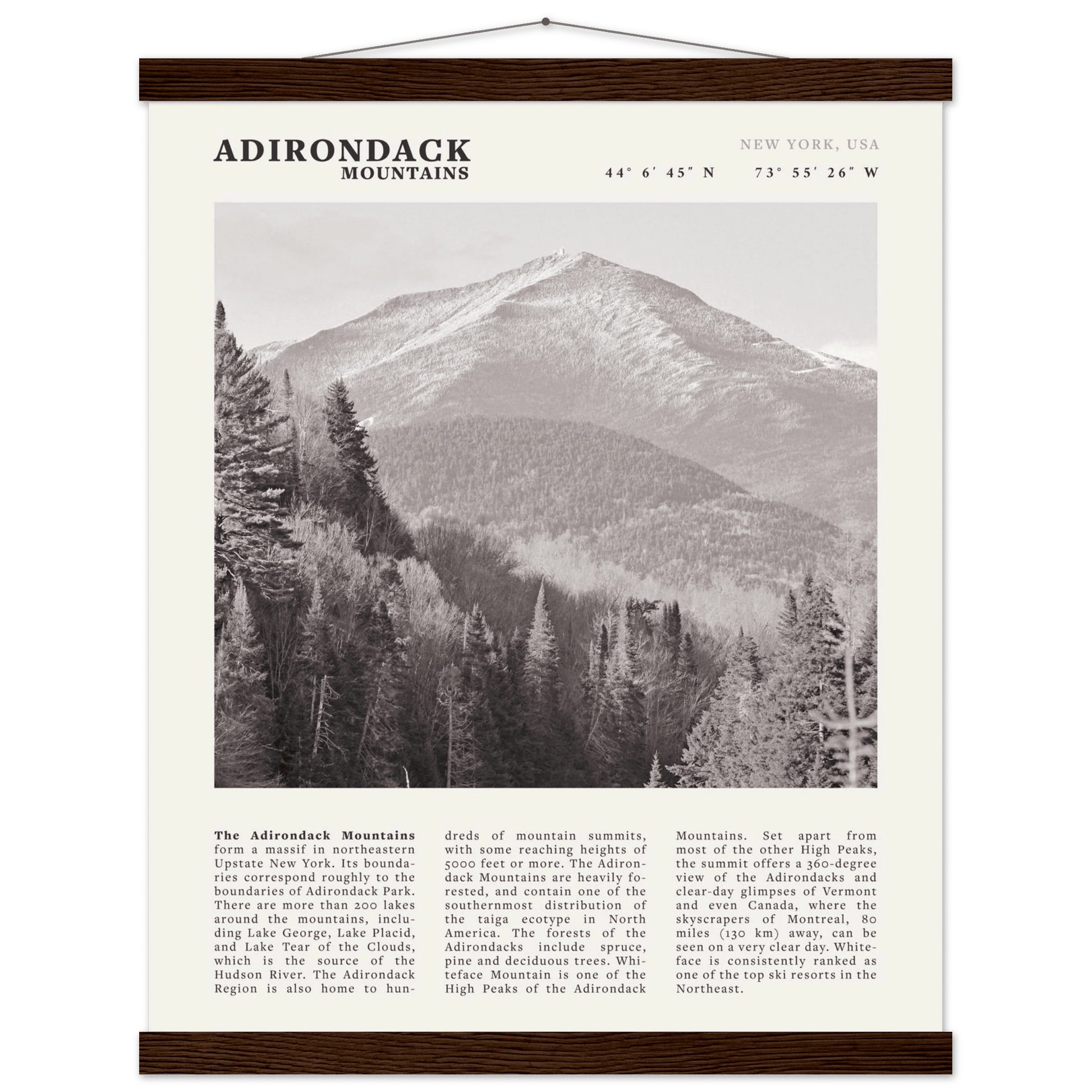 Adirondack Mountains Poster | Black & White New York Nature Wall Art | Hiking Print - Evergreen Posters