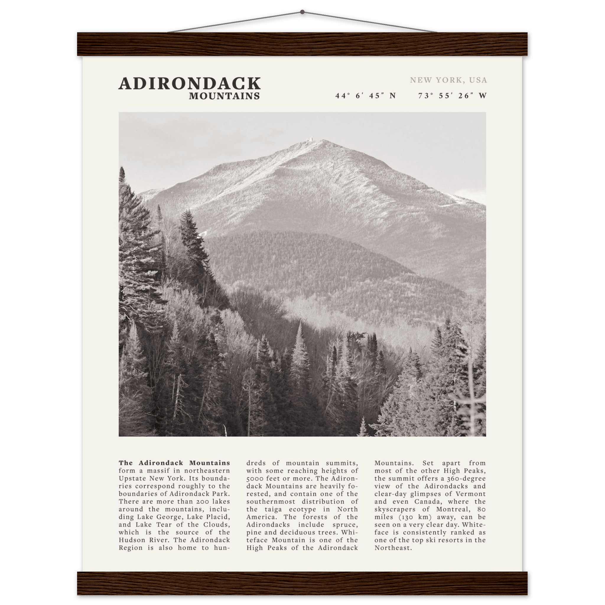 Adirondack Mountains Poster | Black & White New York Nature Wall Art | Hiking Print - Evergreen Posters