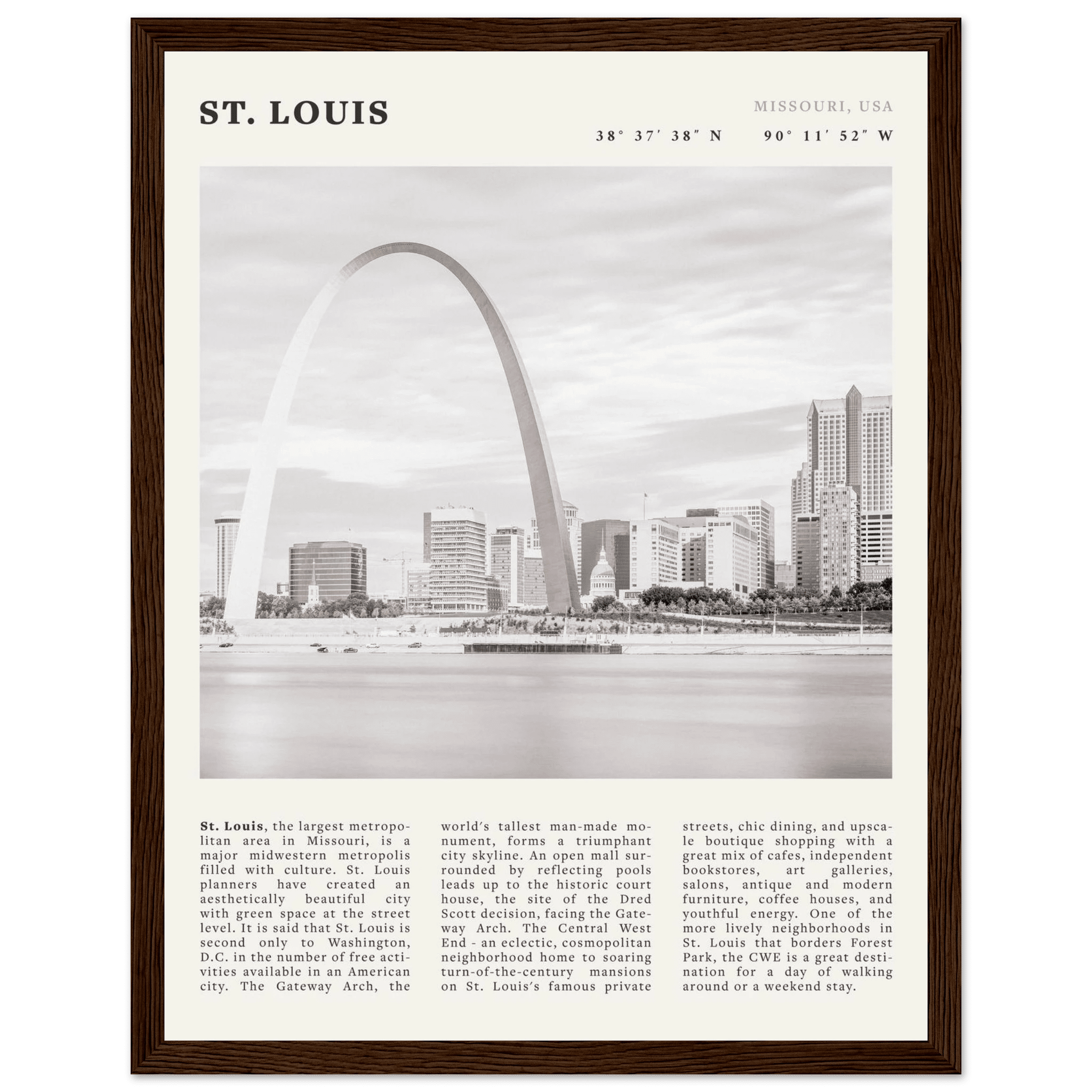 St. Louis Poster | Black & White Gateway Arch Wall Art | Missouri Travel Print - Evergreen Posters