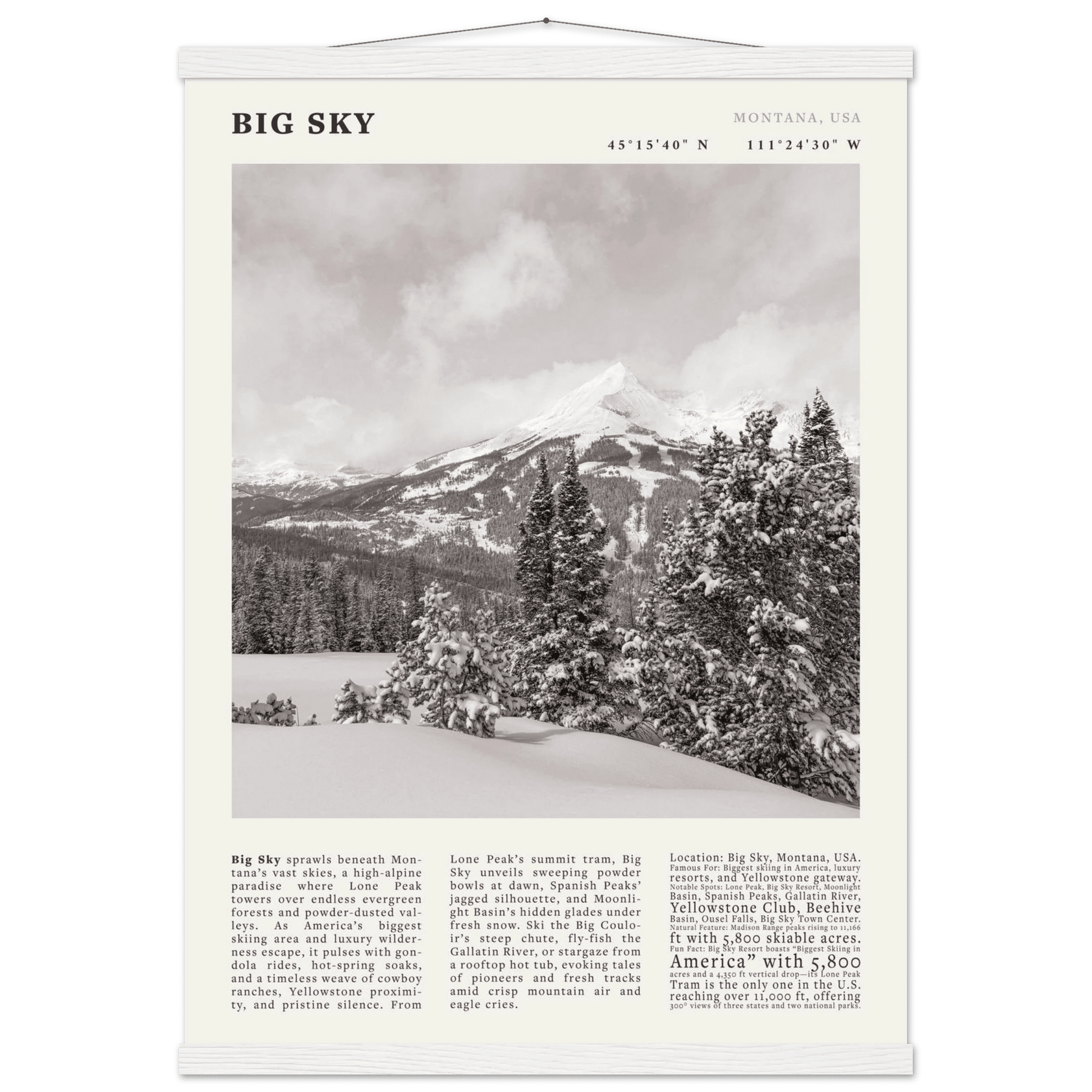 Big Sky Montana Poster Black and White – Vintage Lone Peak Ski Resort Print (Digital & Printed Options) - Evergreen Posters
