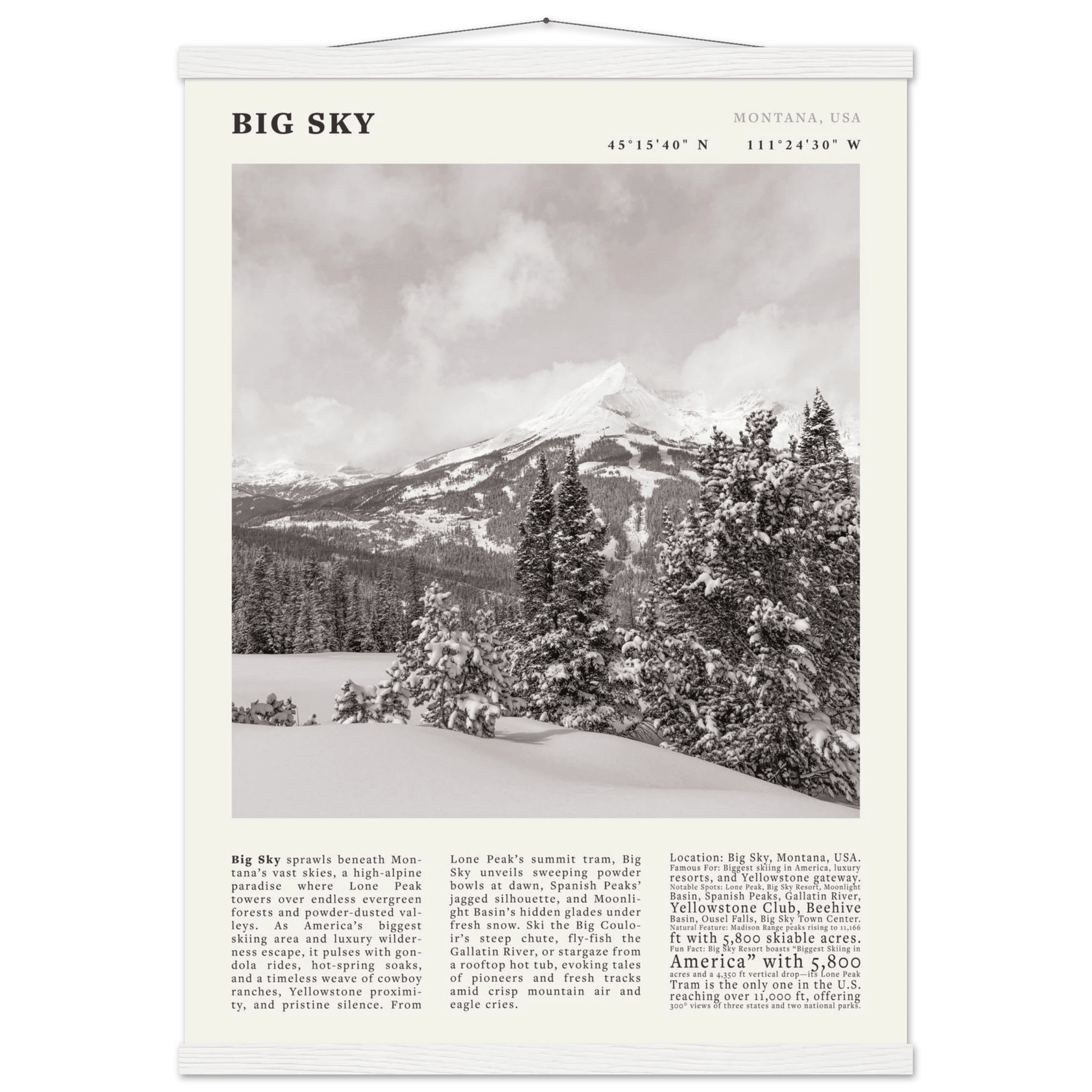 Big Sky Montana Poster Black and White – Vintage Lone Peak Ski Resort Print (Digital & Printed Options) - Evergreen Posters