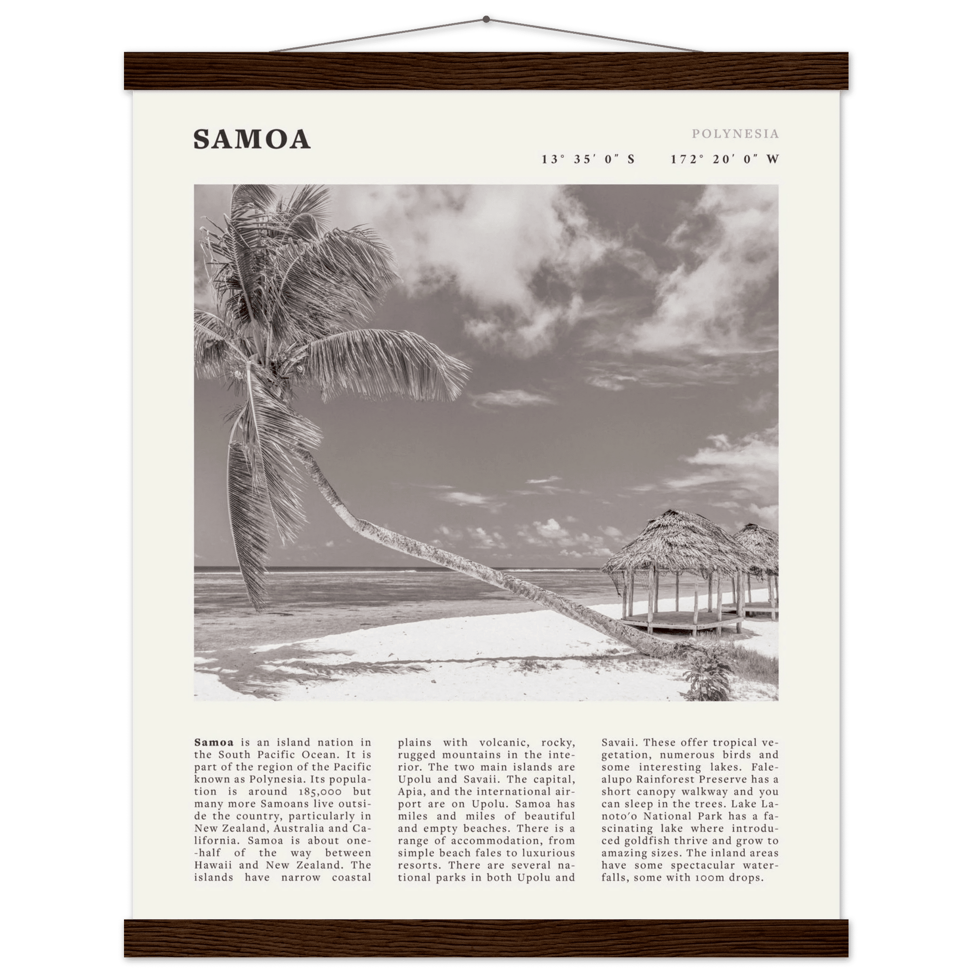 Samoa Poster | Black & White South Pacific Beach Wall Art | Polynesia Travel Print - Evergreen Posters