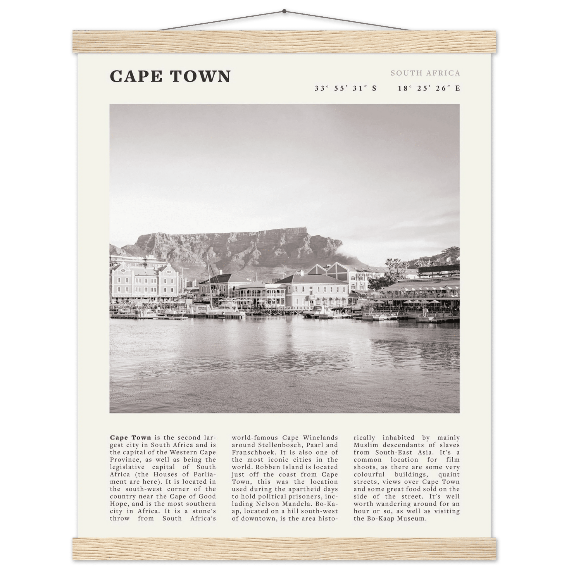 Cape Town Poster | Black & White Table Mountain Wall Art | South Africa Travel Print - Evergreen Posters