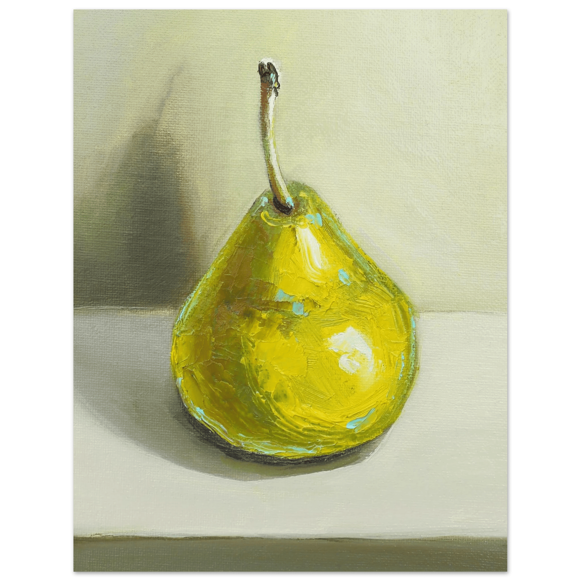 Pear Print | Green Pear Oil Painting Wall Art | Kitchen Poster - Evergreen Posters