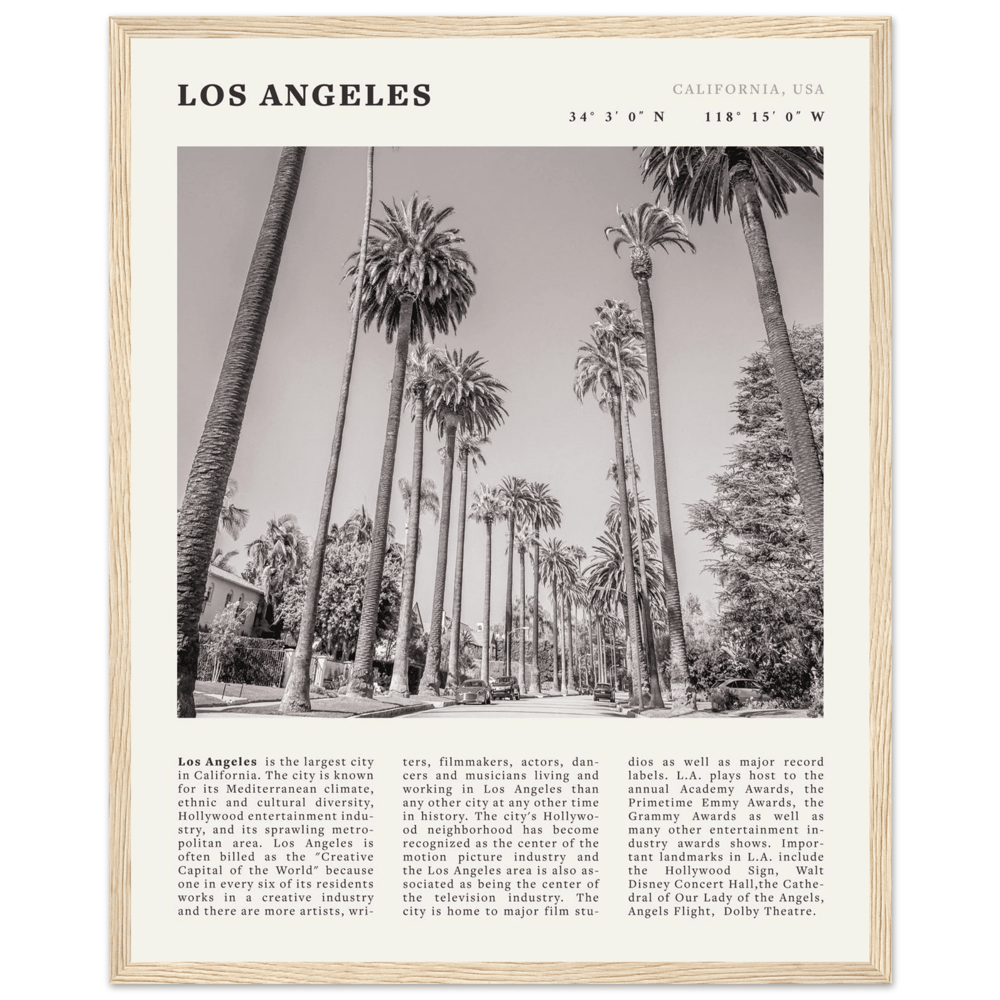 Los Angeles Poster | Black & White Palm Trees Wall Art | California Travel Print - Evergreen Posters