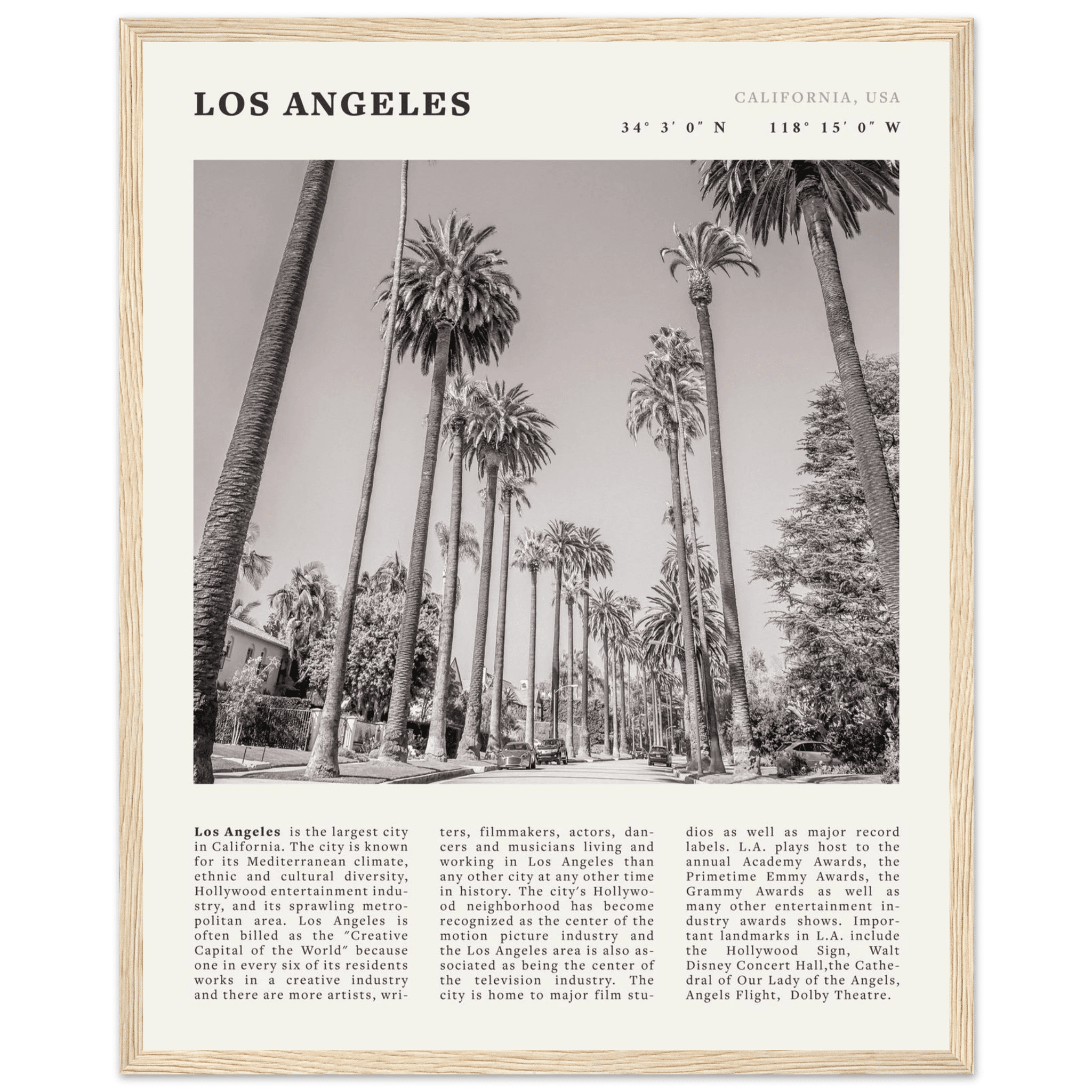 Los Angeles Poster | Black & White Palm Trees Wall Art | California Travel Print - Evergreen Posters