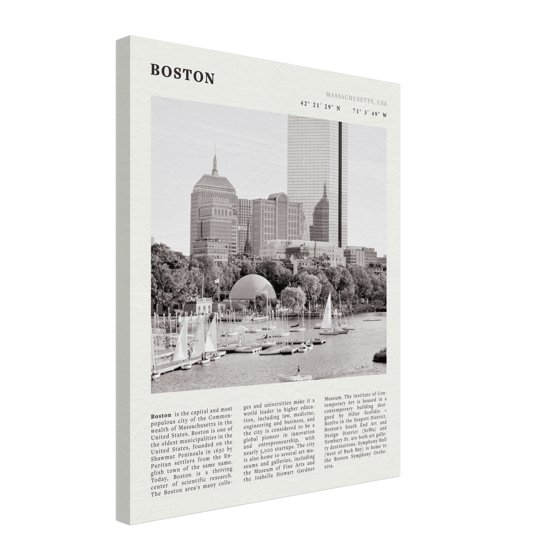 Boston Poster | Black & White Charles River Skyline Wall Art | Massachusetts Print - Evergreen Posters