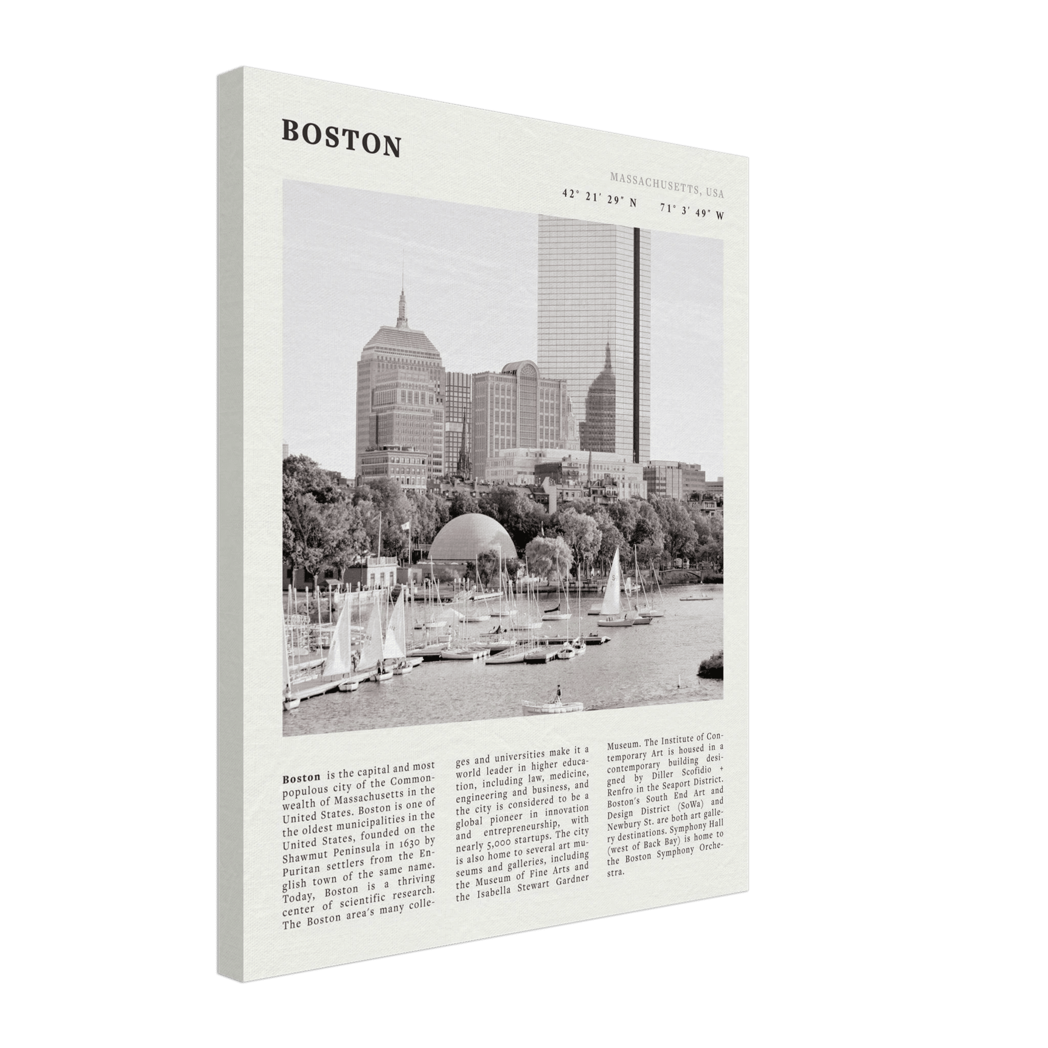 Boston Poster | Black & White Charles River Skyline Wall Art | Massachusetts Print - Evergreen Posters