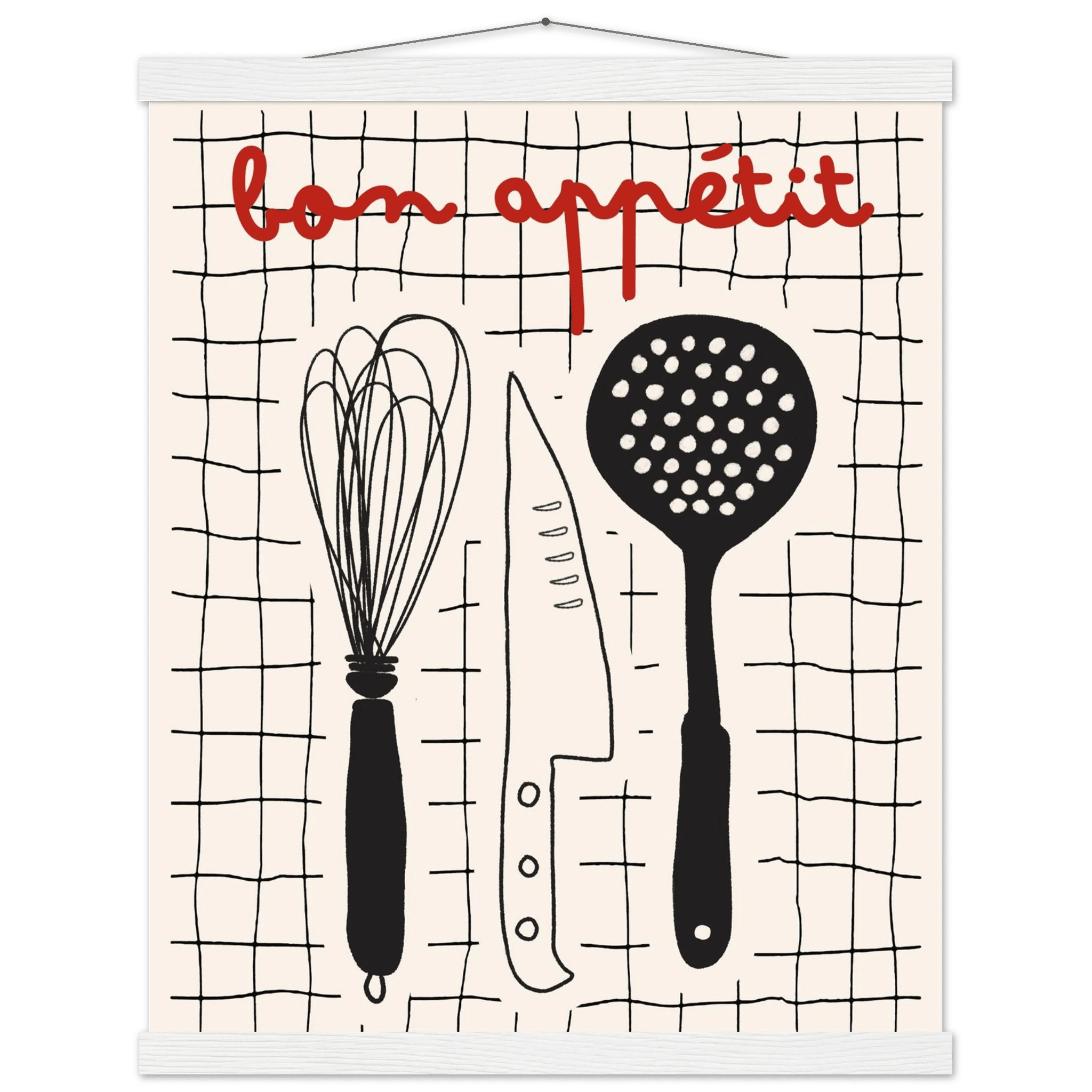 Bon Appétit French Kitchen Print | Bold Black Red Wall Art Poster - Evergreen Posters