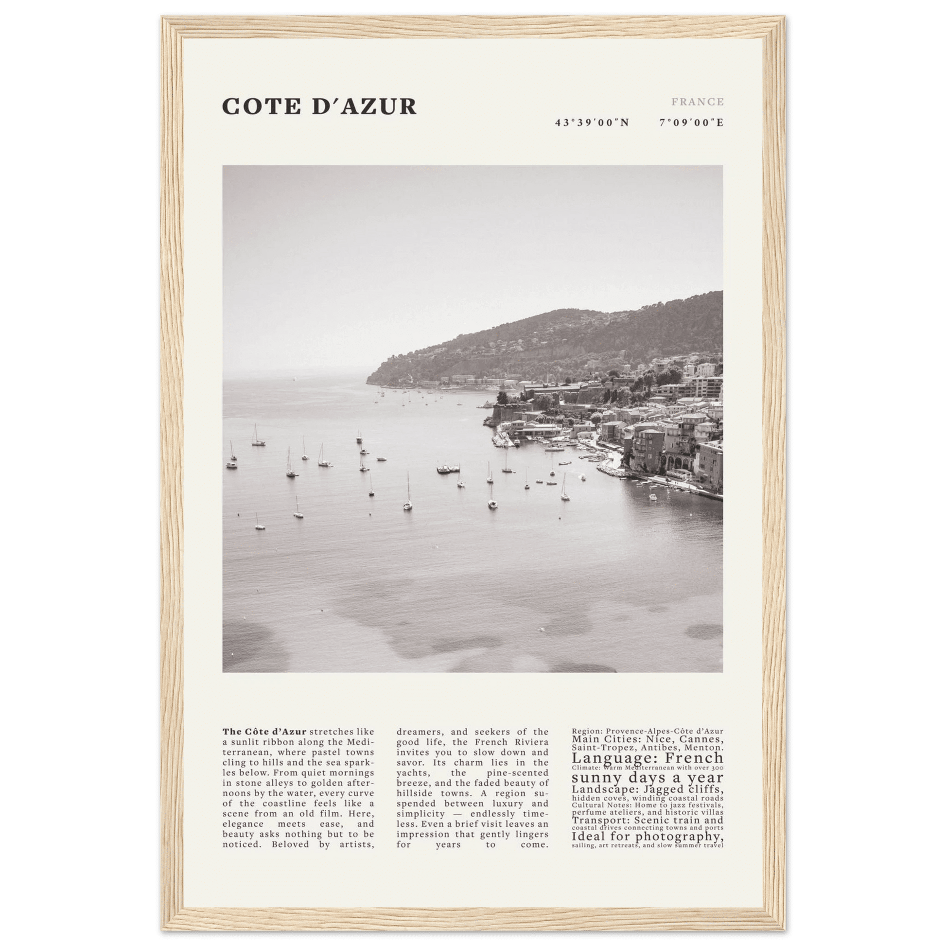 Côte d'Azur Poster Black and White – Vintage French Riviera Coast Print (Digital & Printed Options) - Evergreen Posters