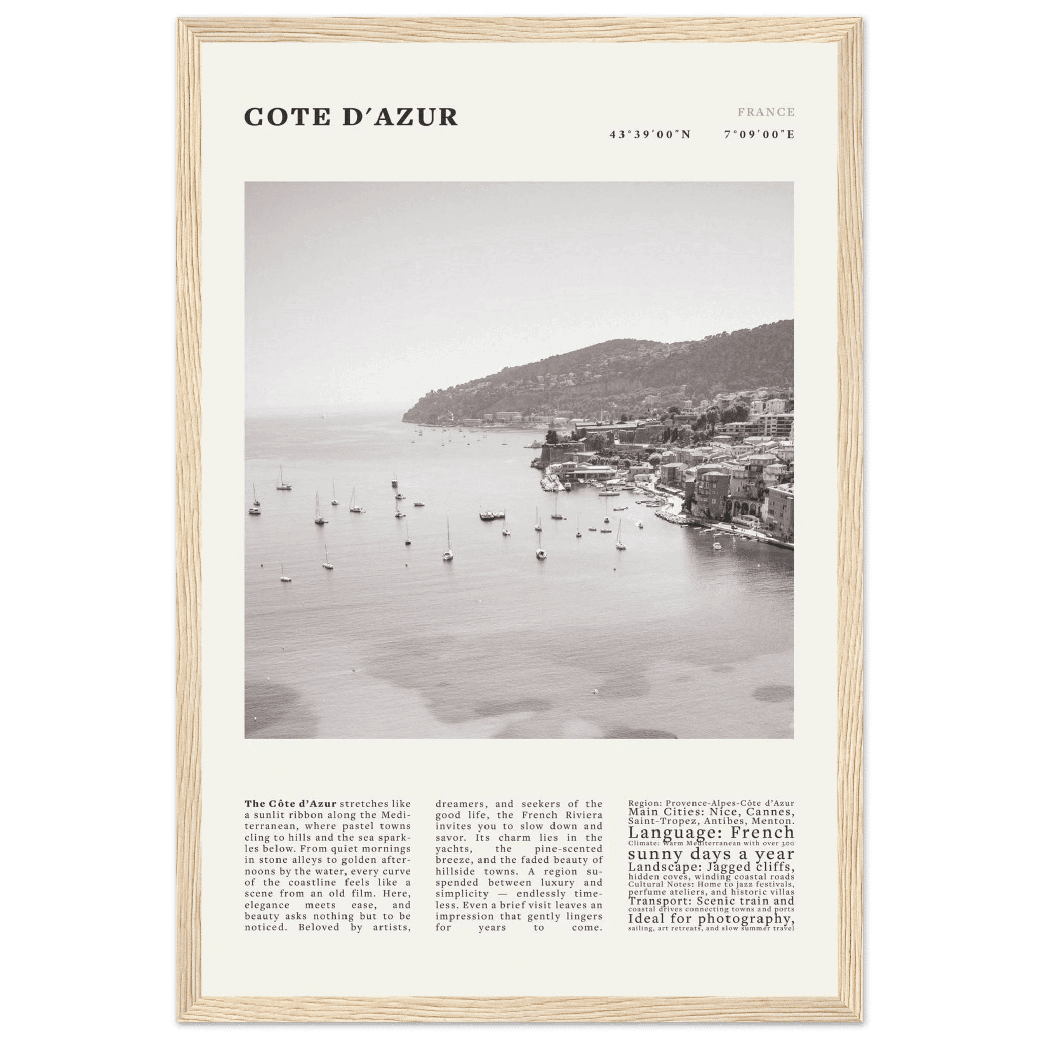 Côte d'Azur Poster Black and White – Vintage French Riviera Coast Print (Digital & Printed Options) - Evergreen Posters