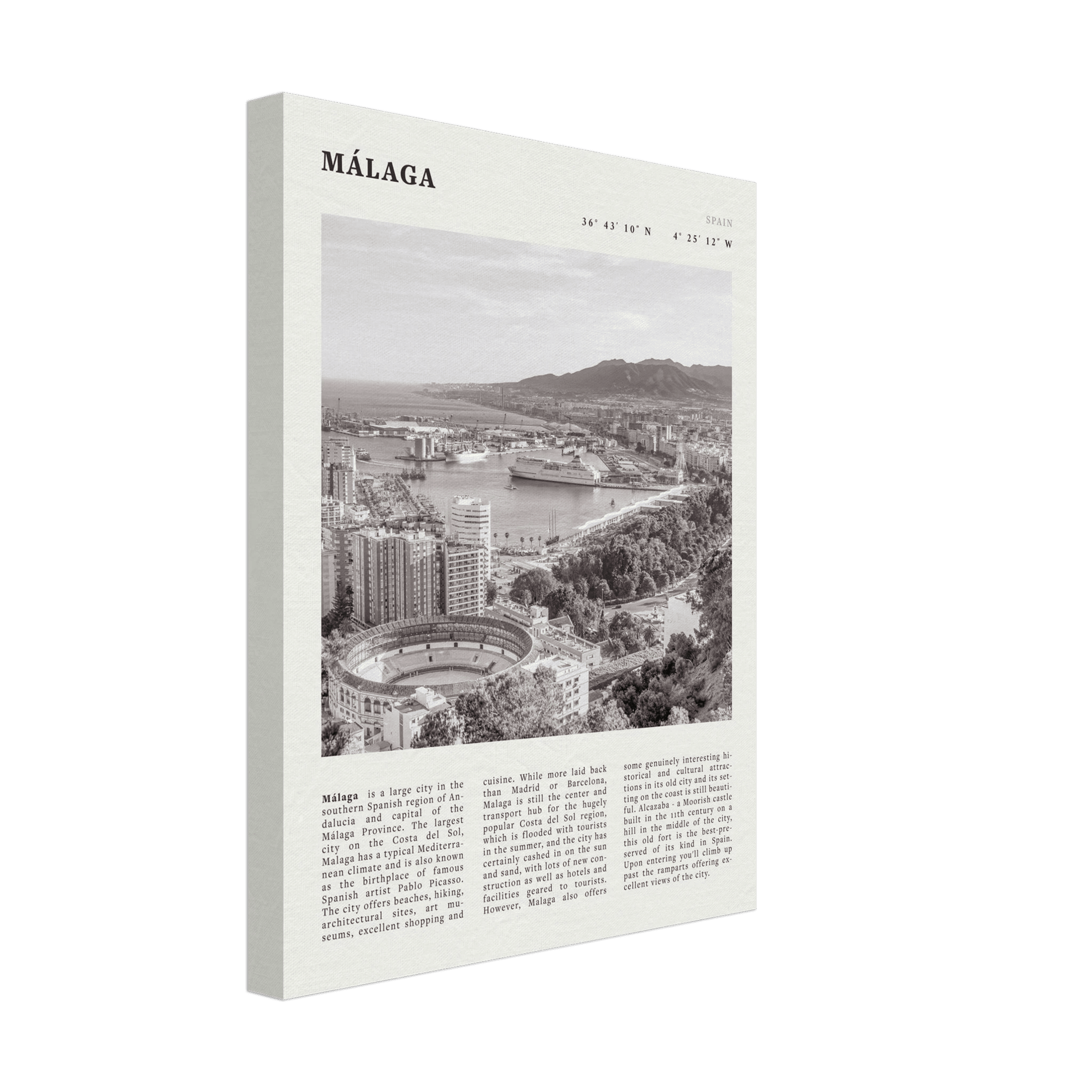 Málaga Poster | Black & White Costa del Sol Wall Art | Spain Travel Print - Evergreen Posters