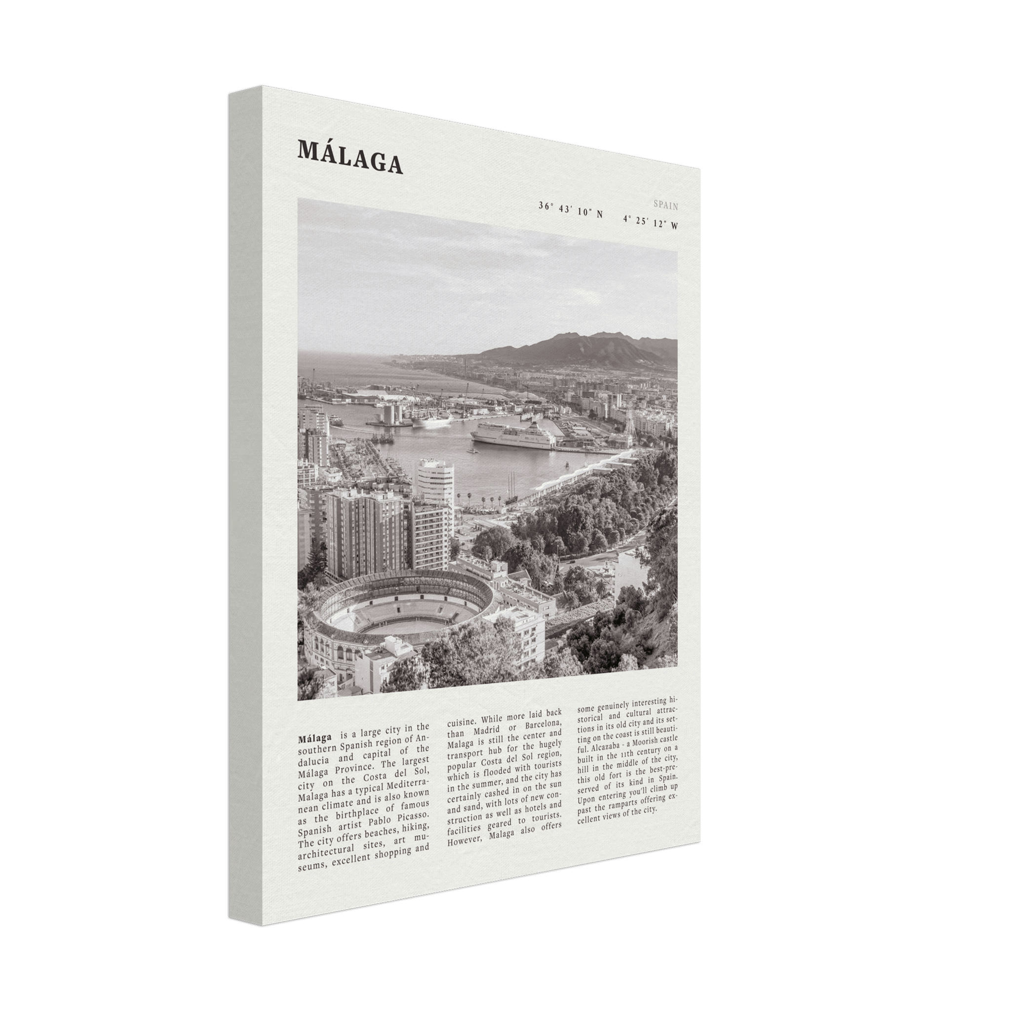 Málaga Poster | Black & White Costa del Sol Wall Art | Spain Travel Print - Evergreen Posters