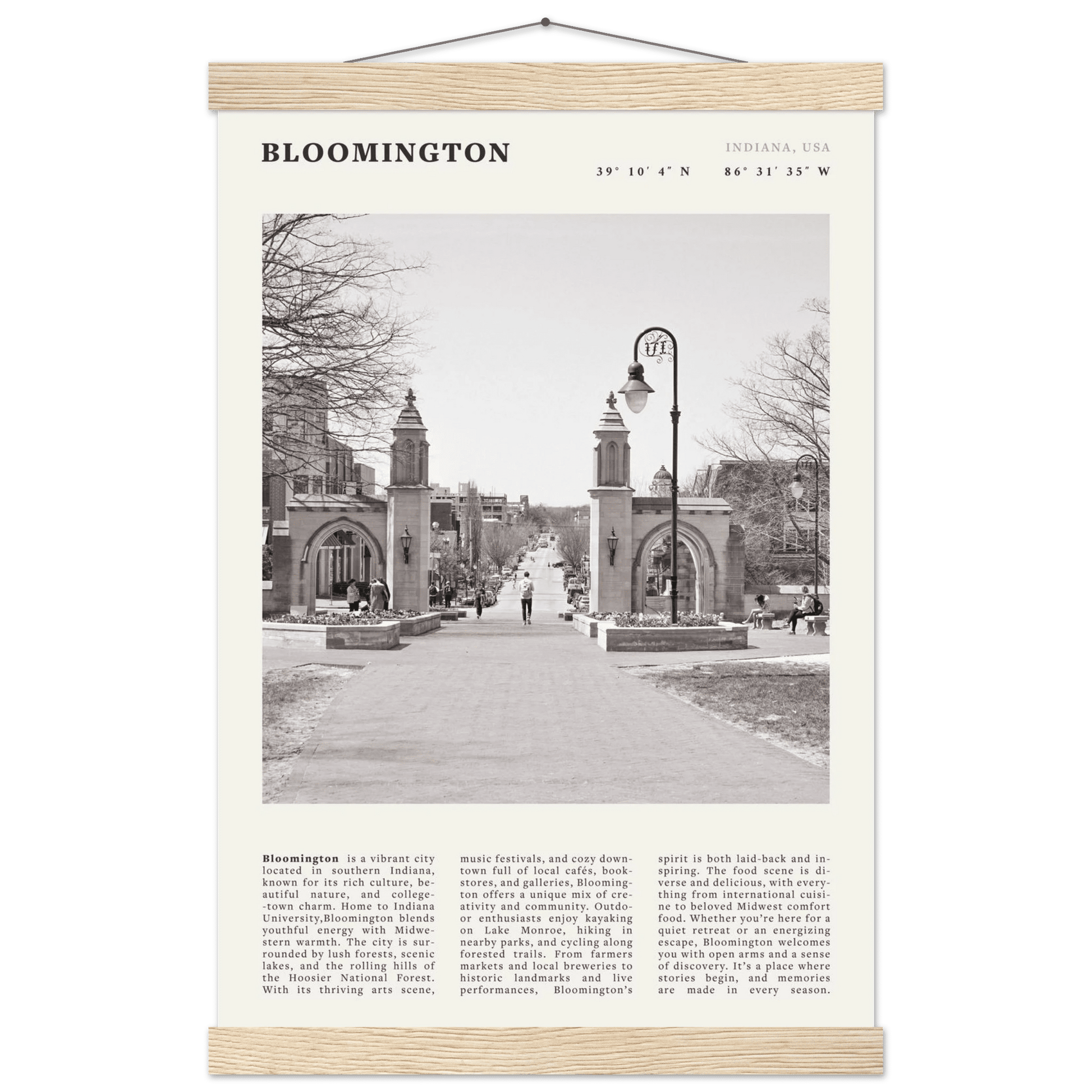 Bloomington Indiana Black and White Vintage Poster - Evergreen Posters
