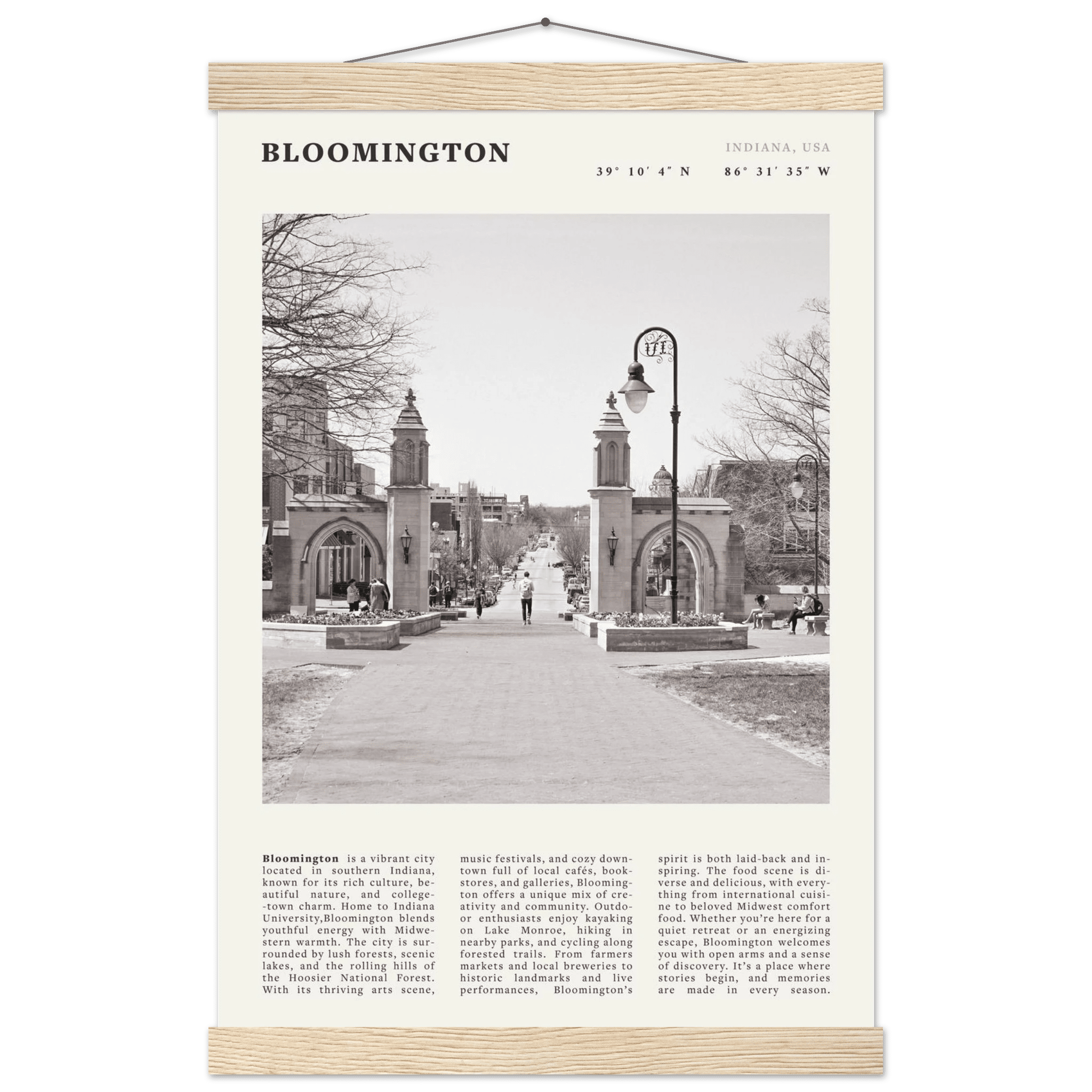 Bloomington Indiana Black and White Vintage Poster - Evergreen Posters