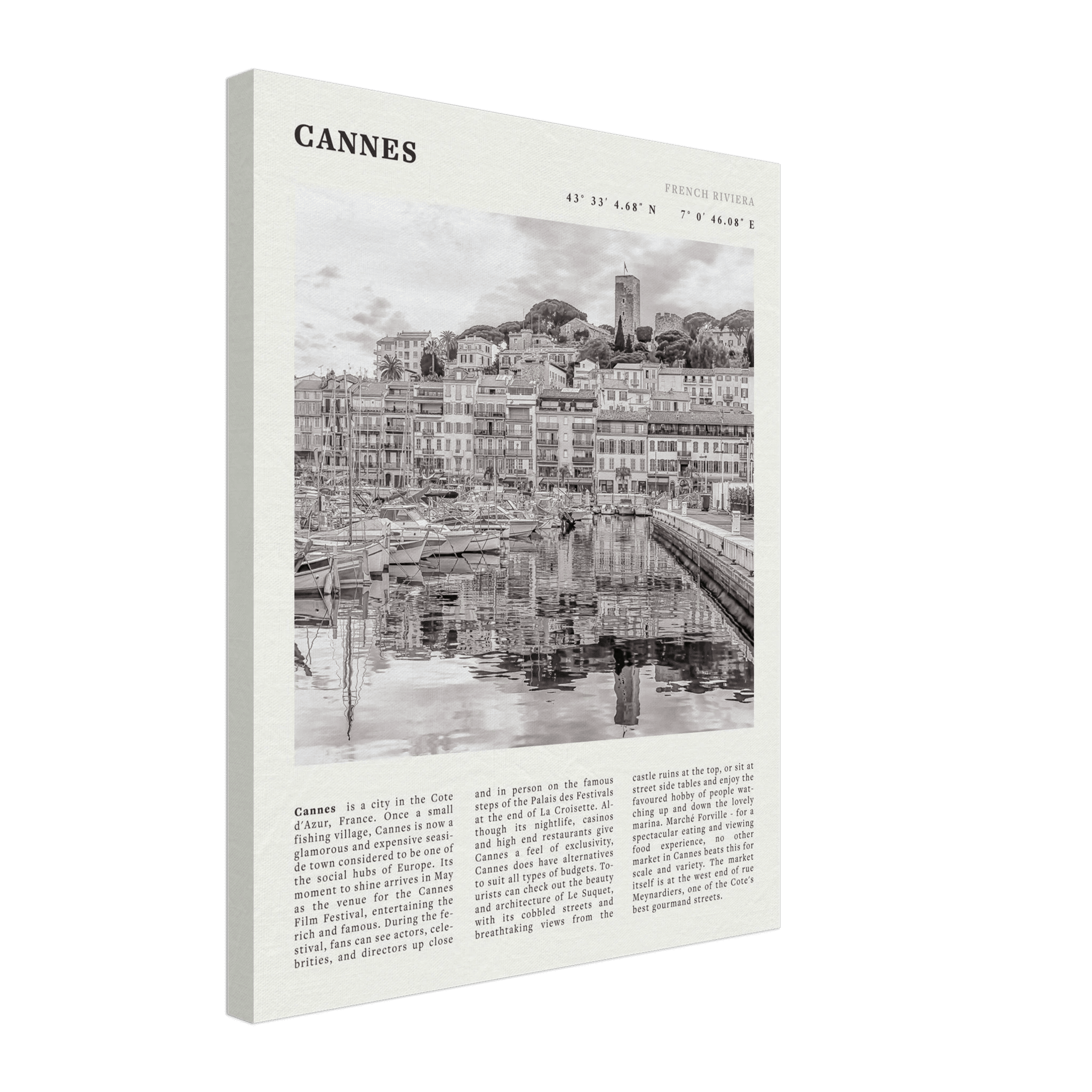 Cannes Poster | Black & White French Riviera Wall Art | France Travel Print - Evergreen Posters