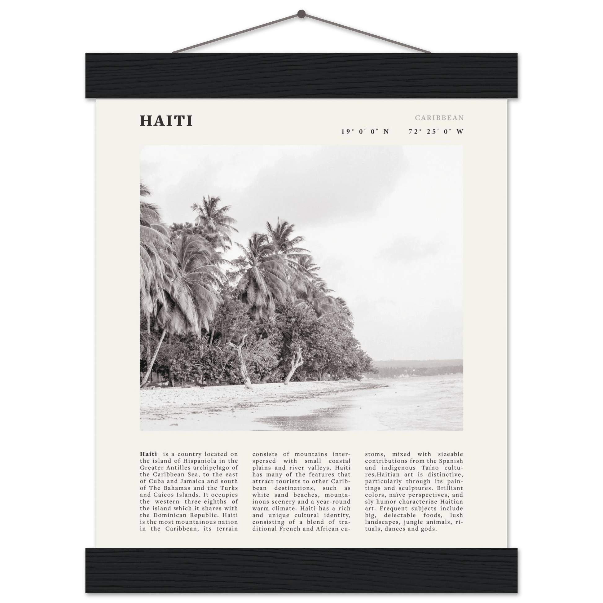Haiti Poster | Black & White Caribbean Beach Wall Art | Tropical Travel Print - Evergreen Posters