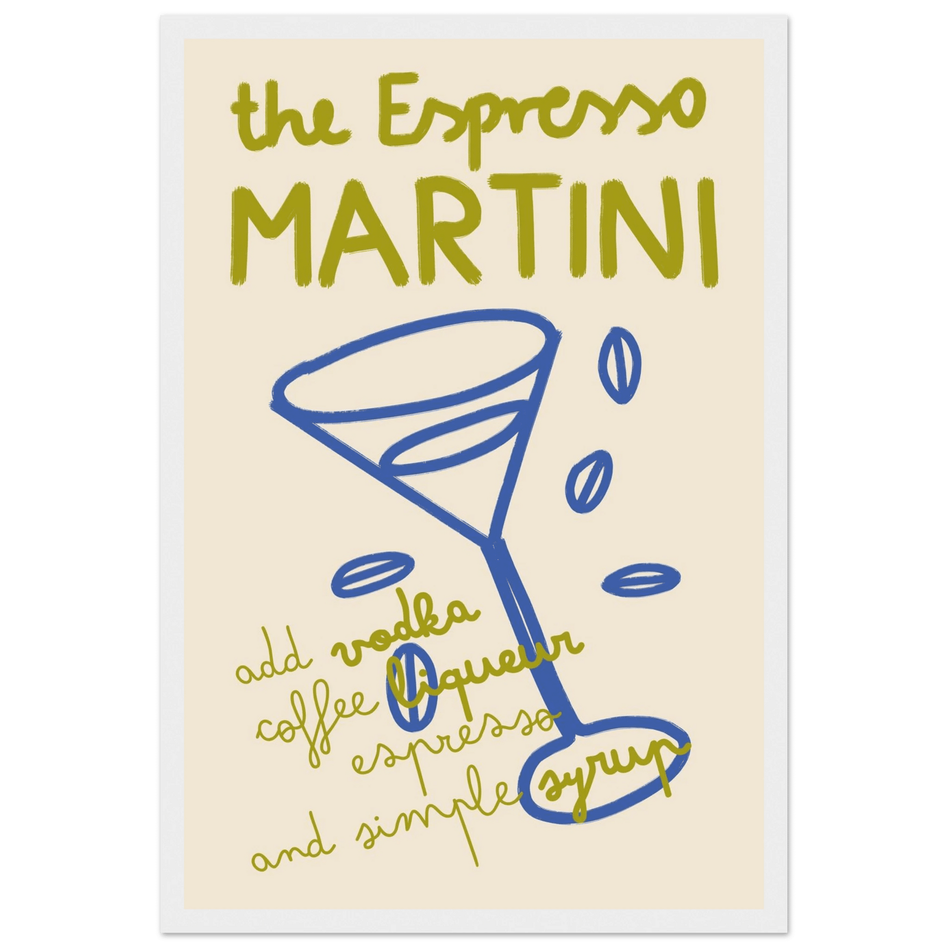 Espresso Martini Print | Cocktail Recipe Wall Art | Kitchen Bar Poster - Evergreen Posters