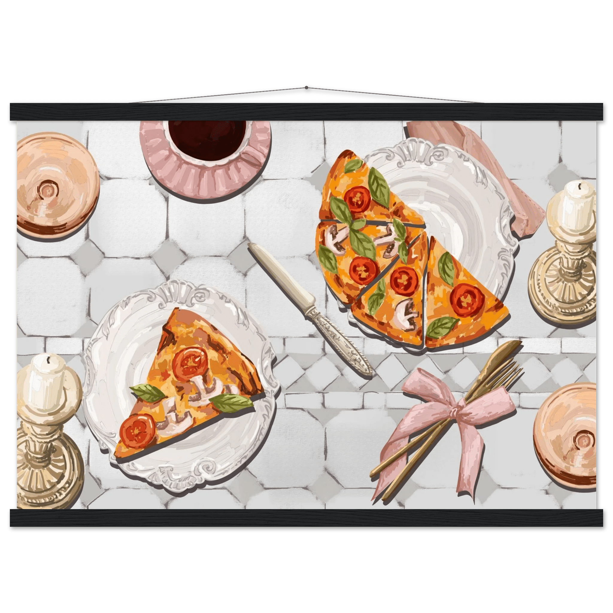 Pizza & Tea Kitchen Poster | Horizontal Food Wall Art | Italian Dining Room Print - Evergreen Posters