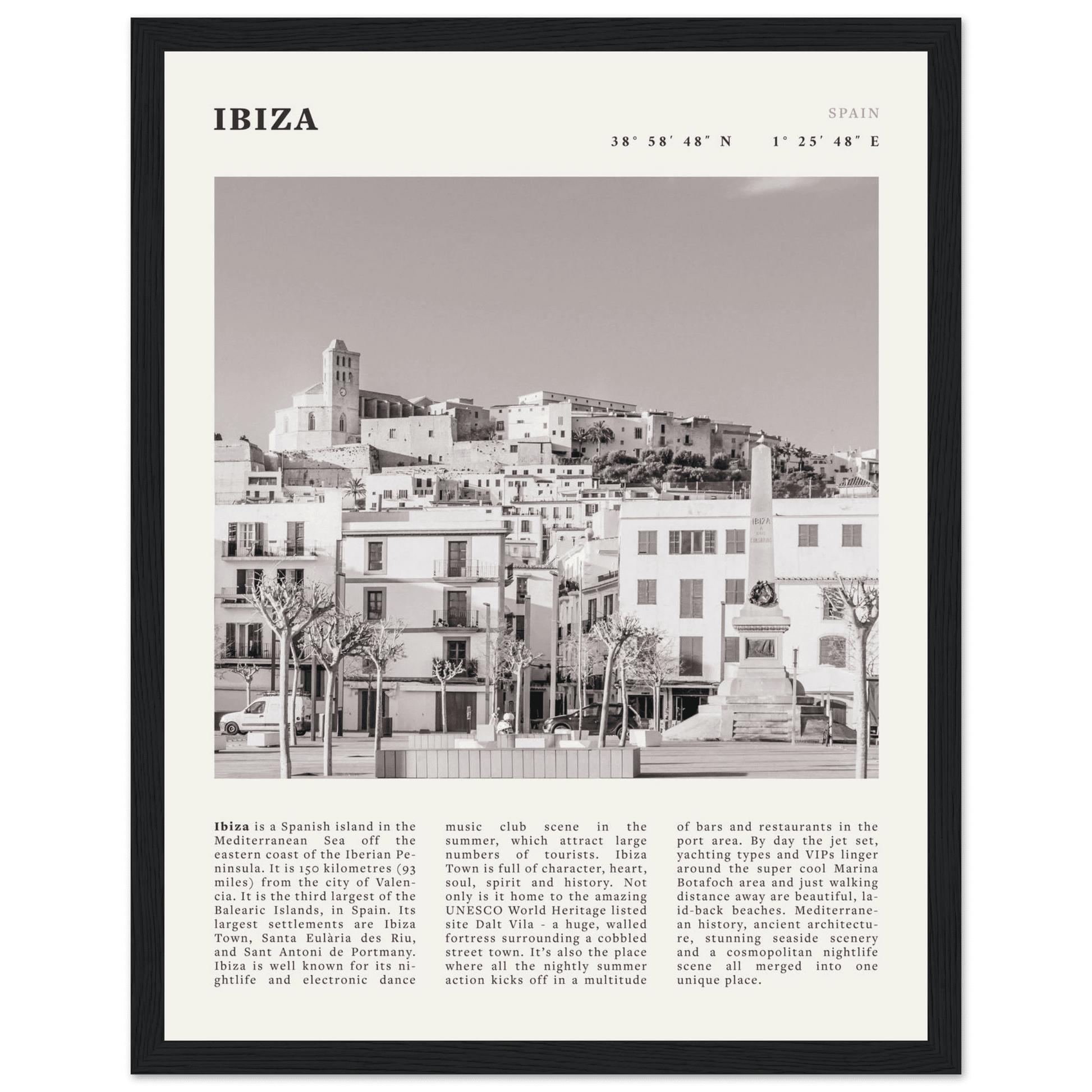 Ibiza Poster | Black & White Spanish Island Wall Art | Spain Travel Print - Evergreen Posters