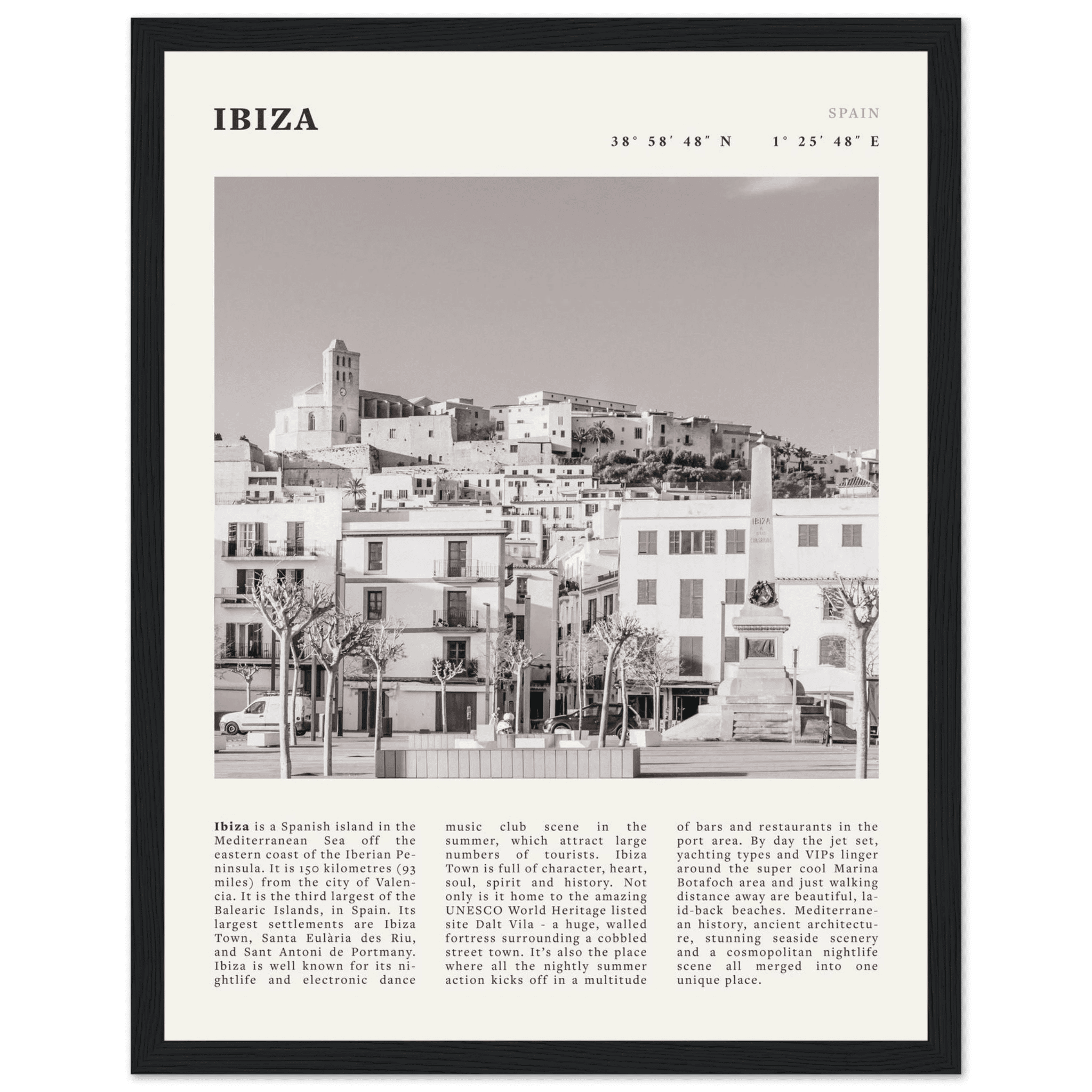 Ibiza Poster | Black & White Spanish Island Wall Art | Spain Travel Print - Evergreen Posters
