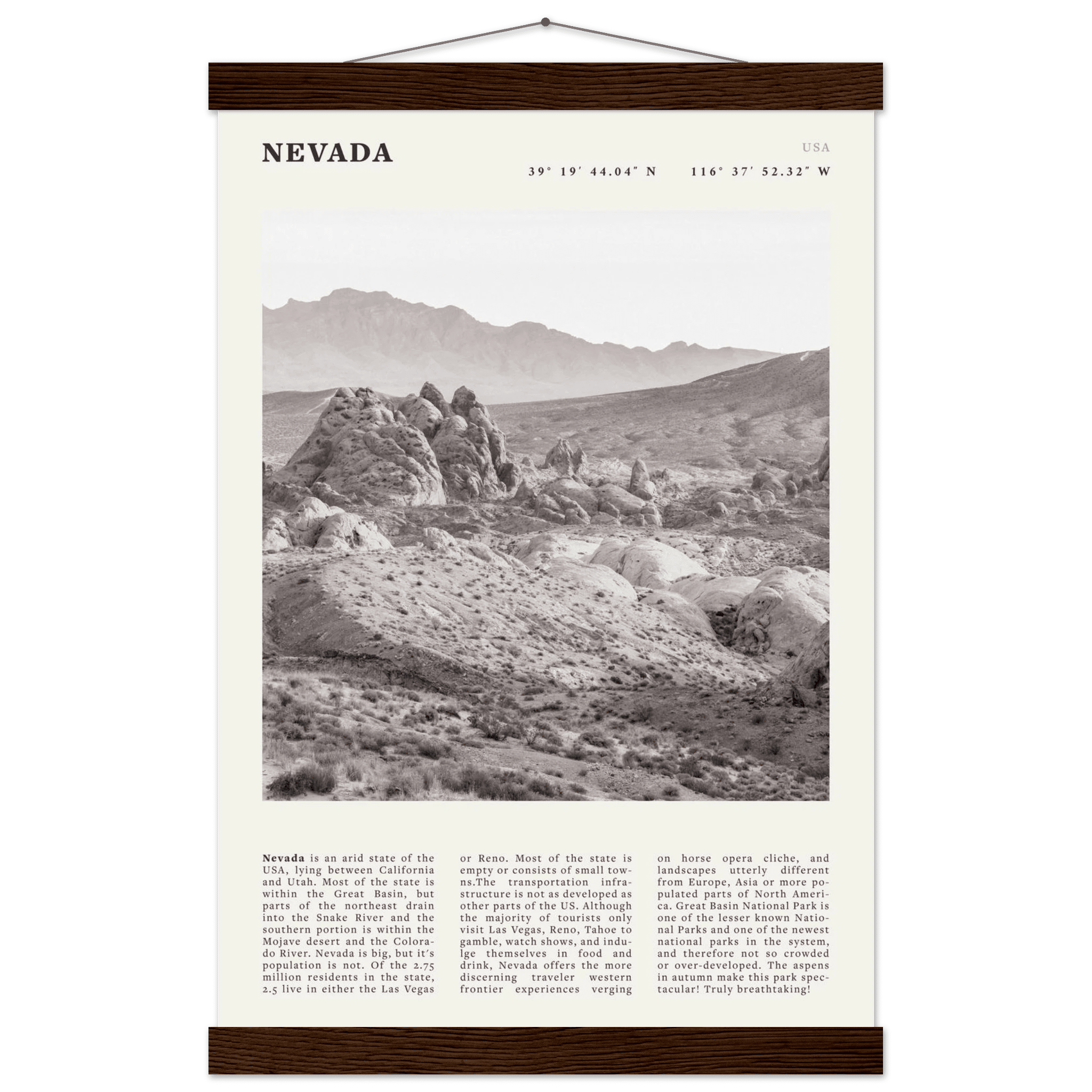 Nevada Poster | Black & White Desert Landscape Wall Art | USA Travel Print Decor - Evergreen Posters