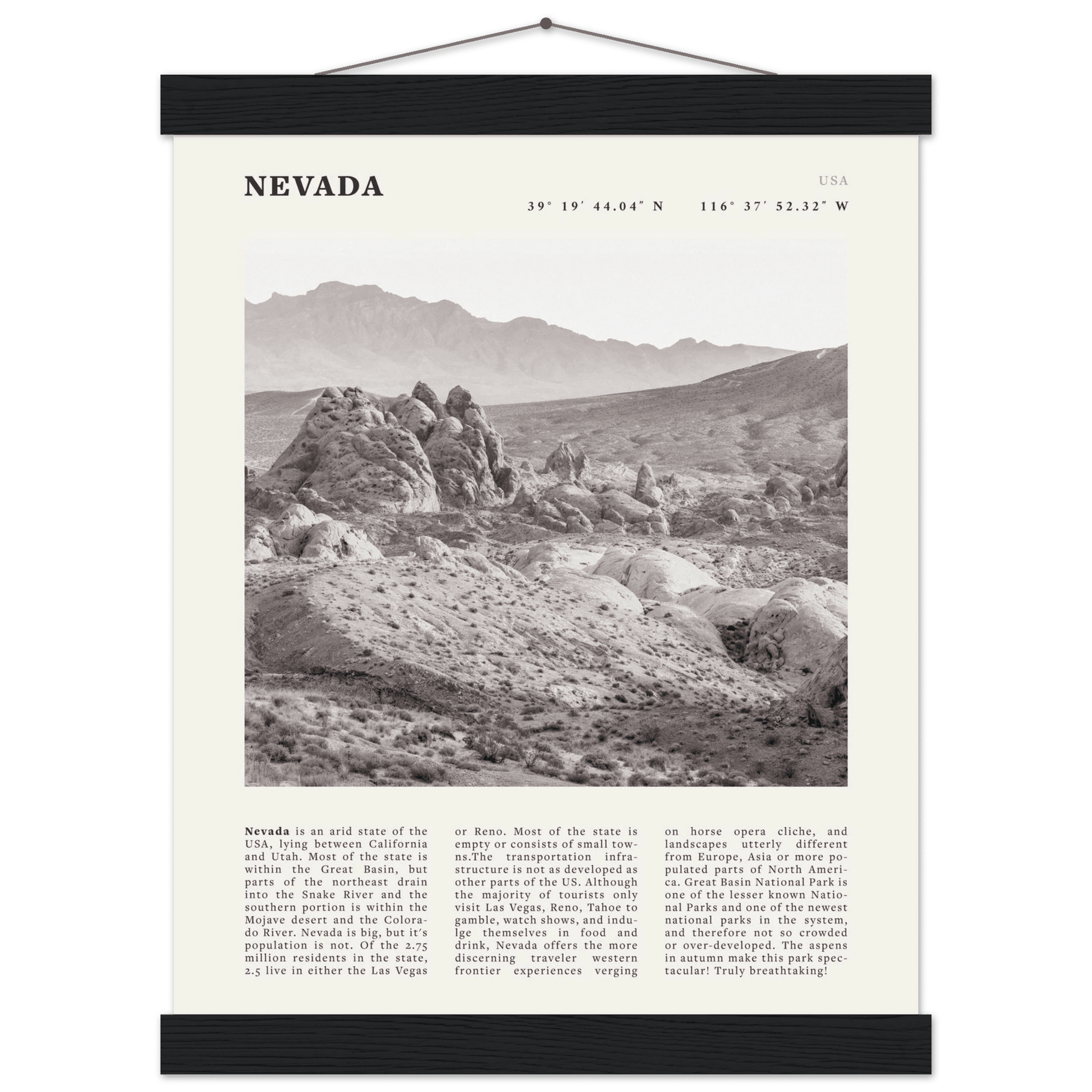 Nevada Poster | Black & White Desert Landscape Wall Art | USA Travel Print Decor - Evergreen Posters