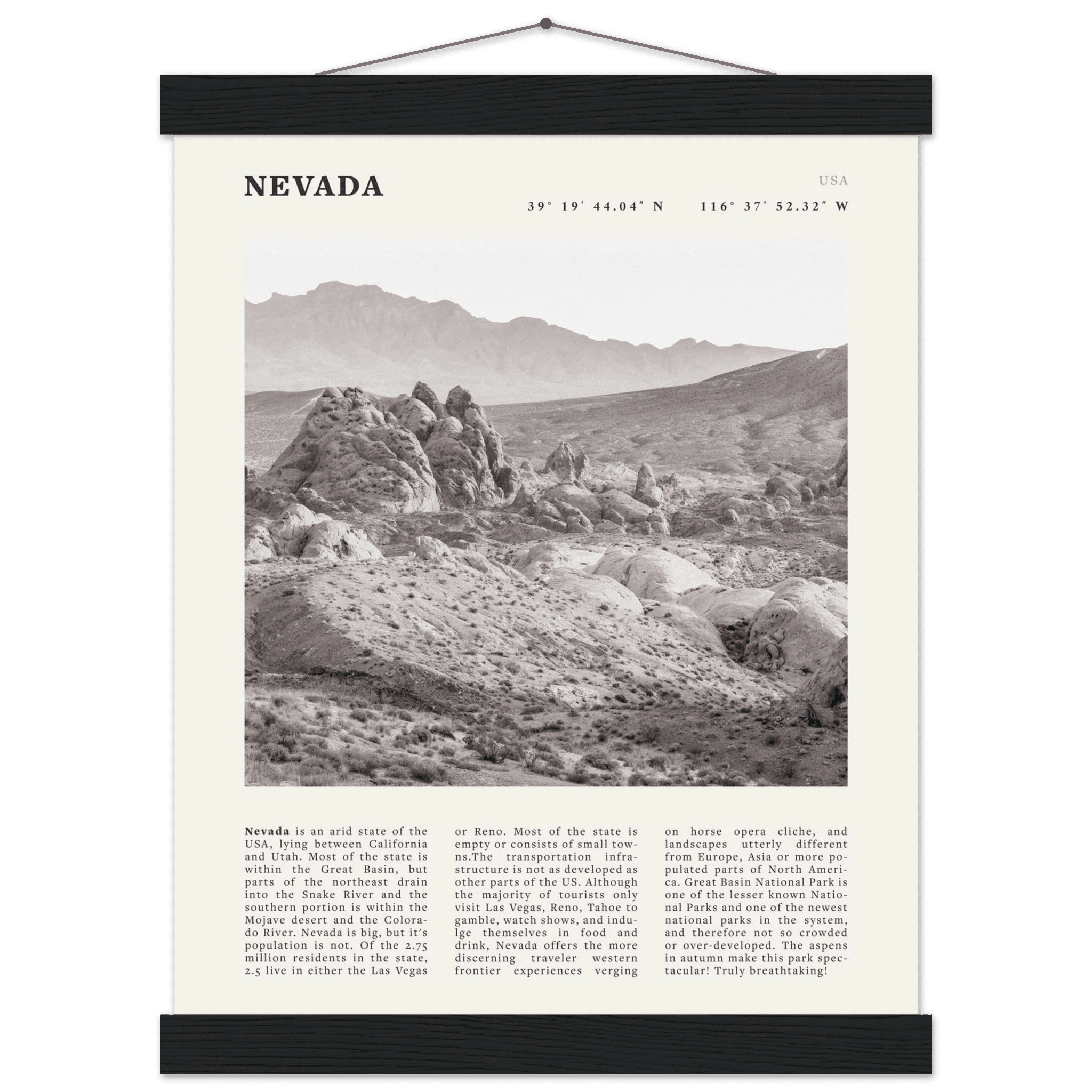Nevada Poster | Black & White Desert Landscape Wall Art | USA Travel Print Decor - Evergreen Posters