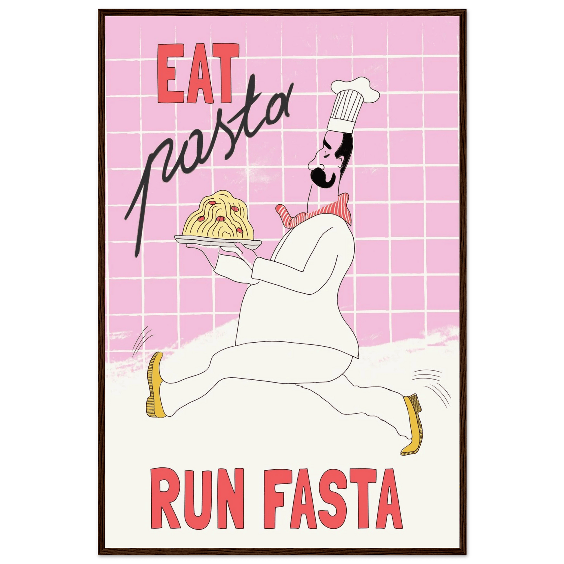Eat Pasta Run Fasta Poster – Playful Kitchen Wall Art Print (Light Pink) - Evergreen Posters