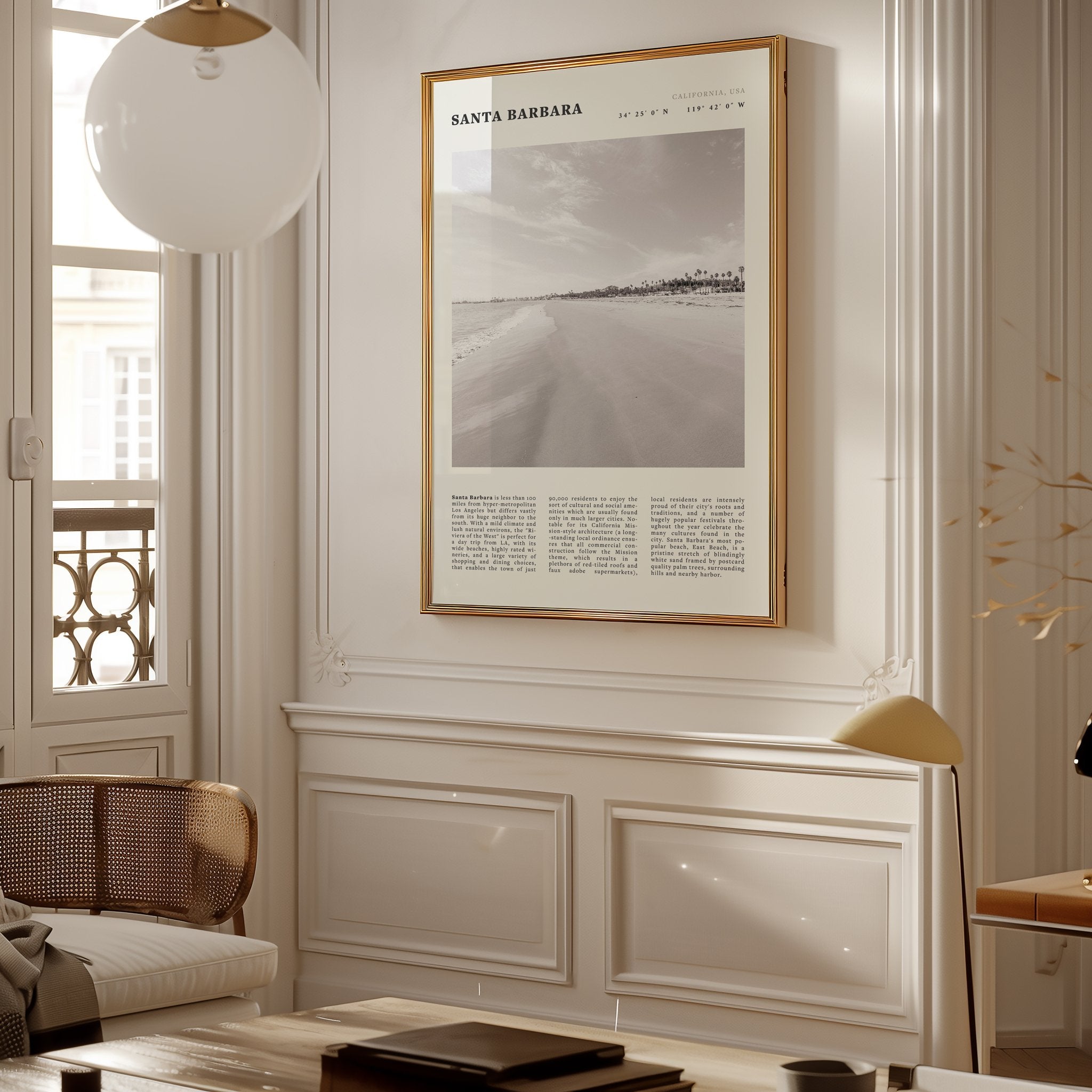 Santa Barbara Poster | Black & White California Beach Wall Art | CA Travel Print - Evergreen Posters