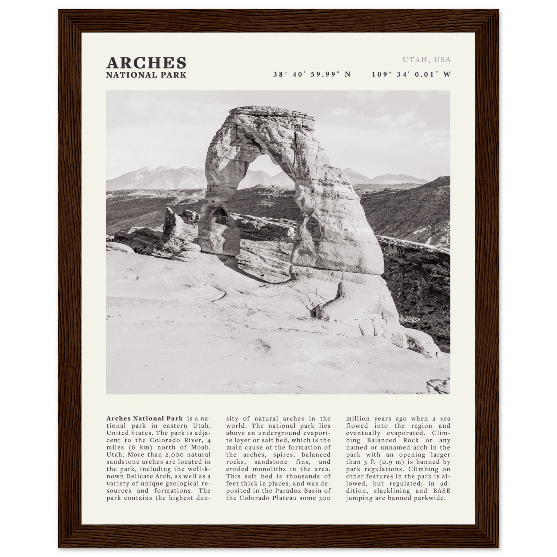 Arches National Park Poster | Black & White Utah Wall Art | Delicate Arch Print - Evergreen Posters