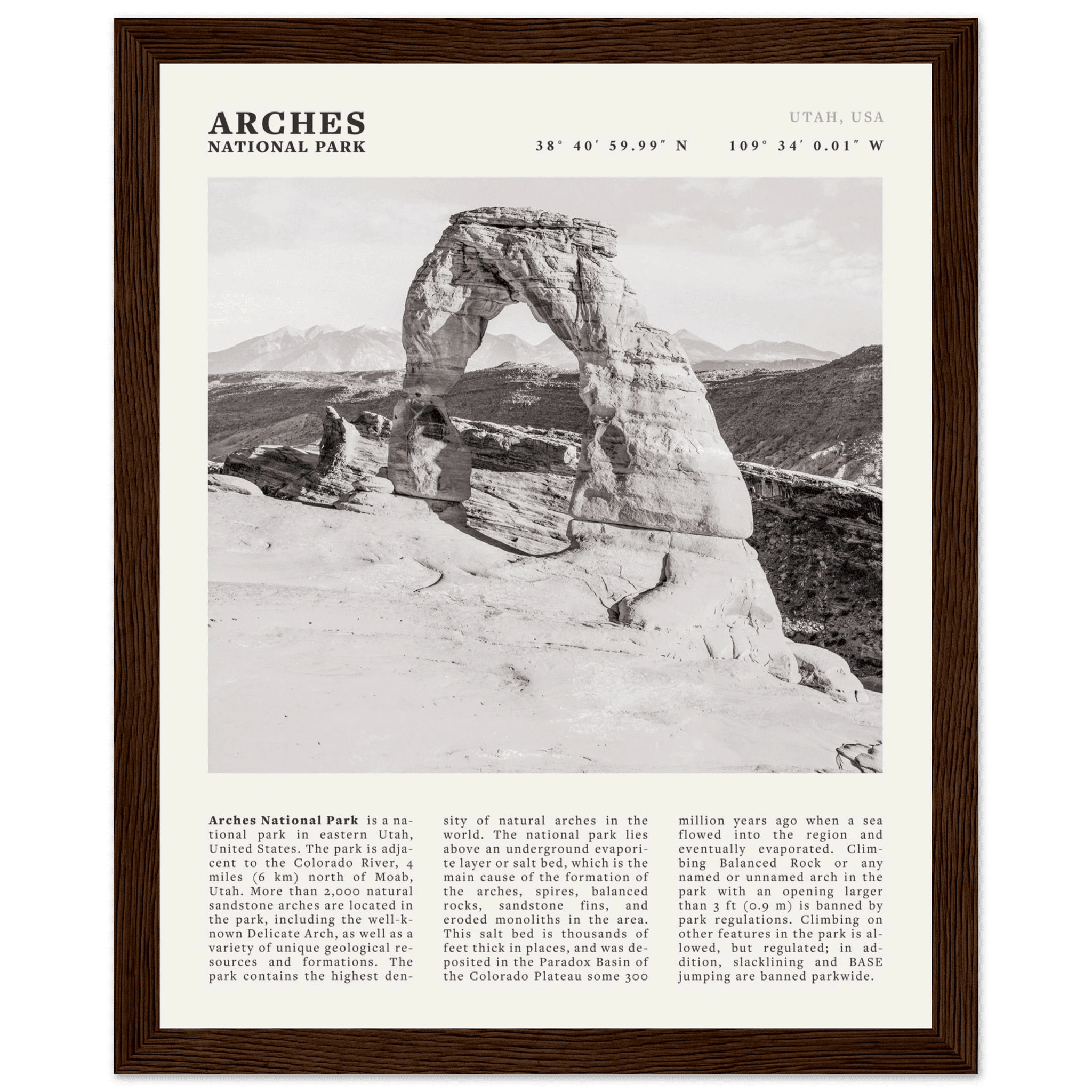 Arches National Park Poster | Black & White Utah Wall Art | Delicate Arch Print - Evergreen Posters