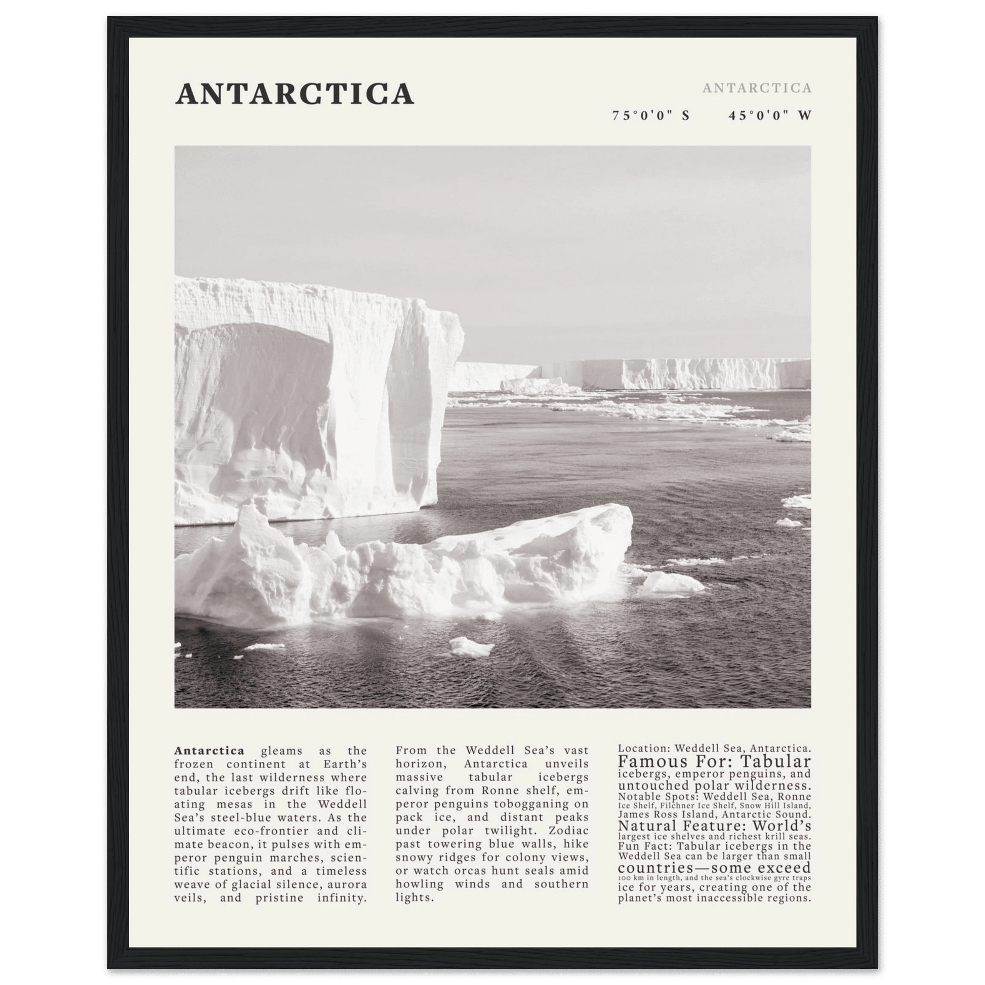 Antarctica Poster Black and White – Vintage Weddell Sea Iceberg Print (Digital & Printed Options) - Evergreen Posters