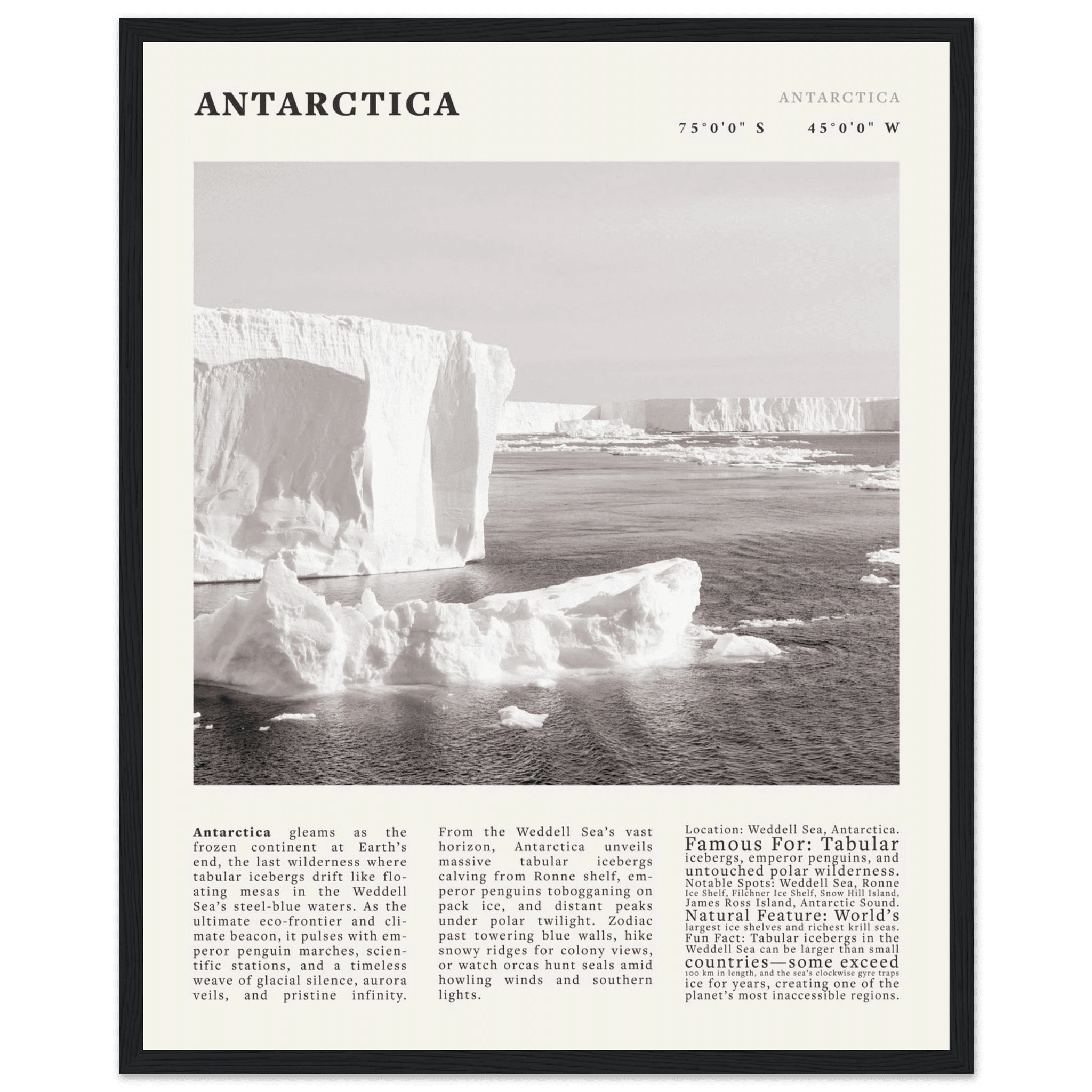 Antarctica Poster Black and White – Vintage Weddell Sea Iceberg Print (Digital & Printed Options) - Evergreen Posters