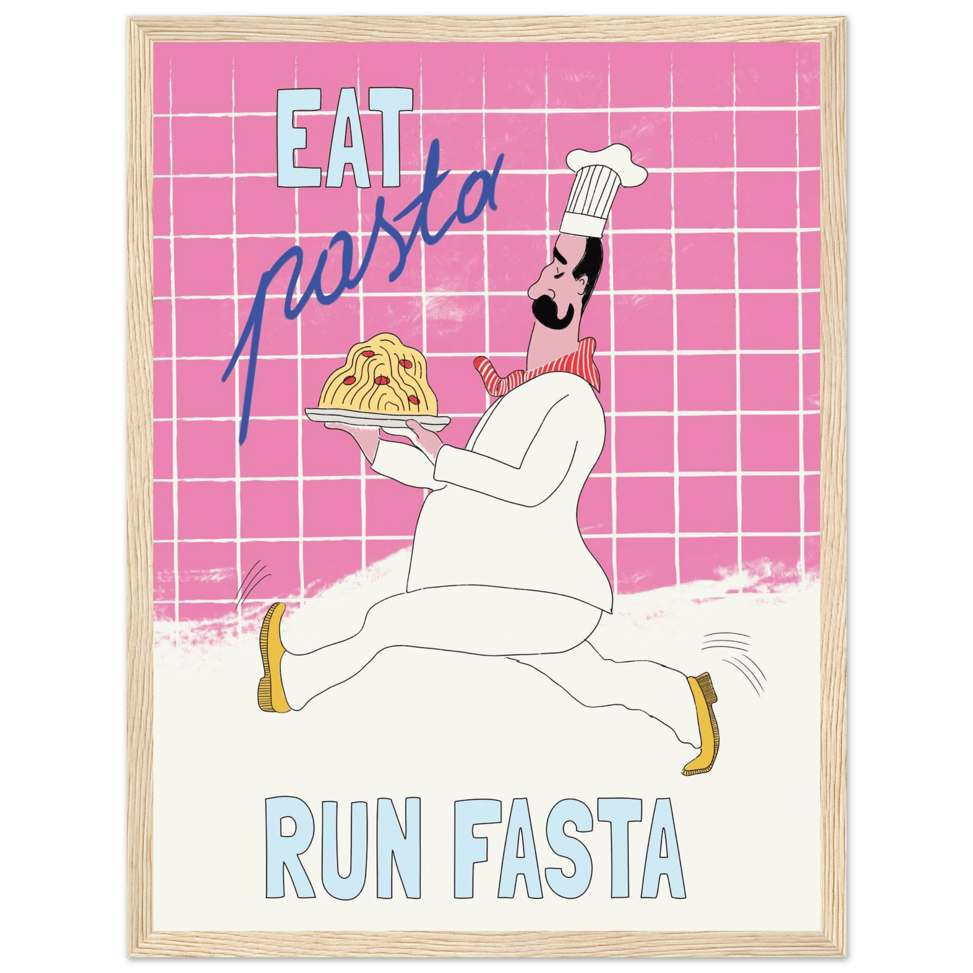 Eat Pasta Run Fasta Poster – Playful Kitchen Wall Art Print (Pink Edition) - Evergreen Posters