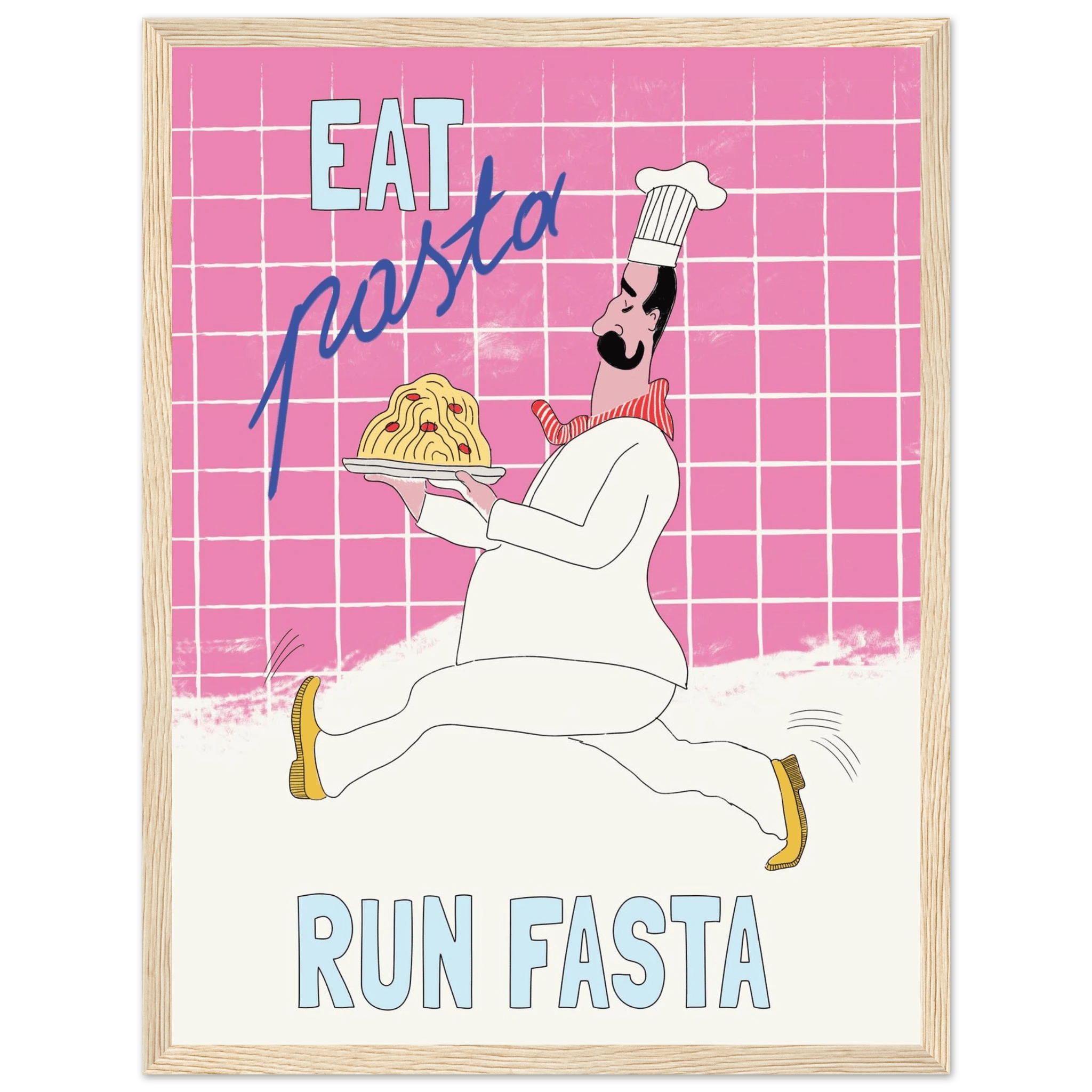 Eat Pasta Run Fasta Poster – Playful Kitchen Wall Art Print (Pink Edition) - Evergreen Posters