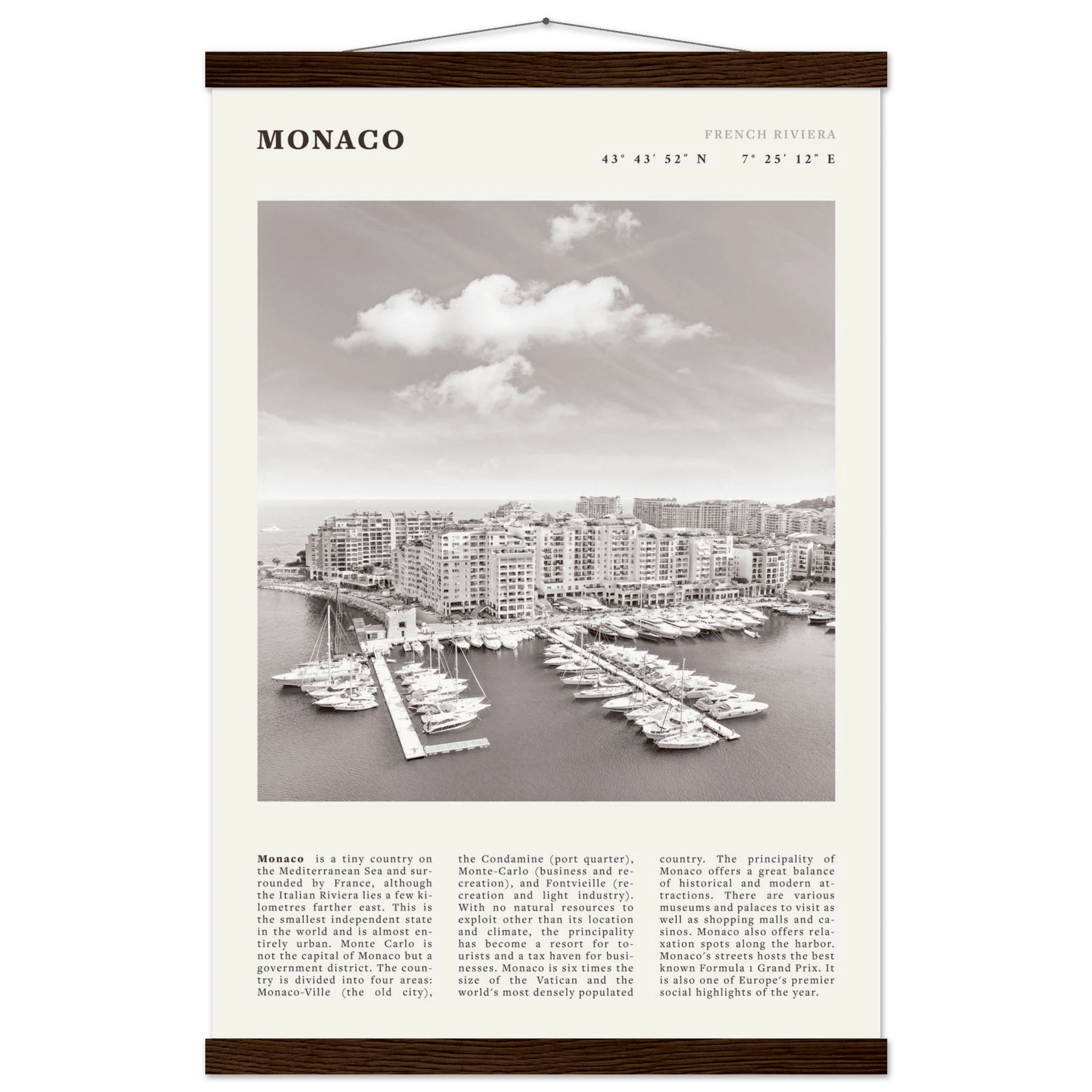 Monaco Poster Black and White – Vintage Monte Carlo Harbor Print (Digital & Printed Options) - Evergreen Posters