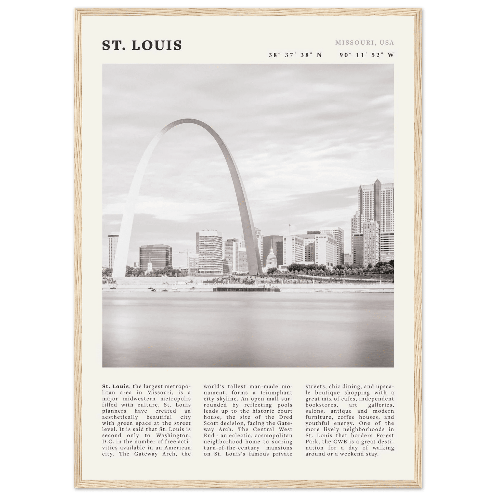 St. Louis Poster | Black & White Gateway Arch Wall Art | Missouri Travel Print - Evergreen Posters