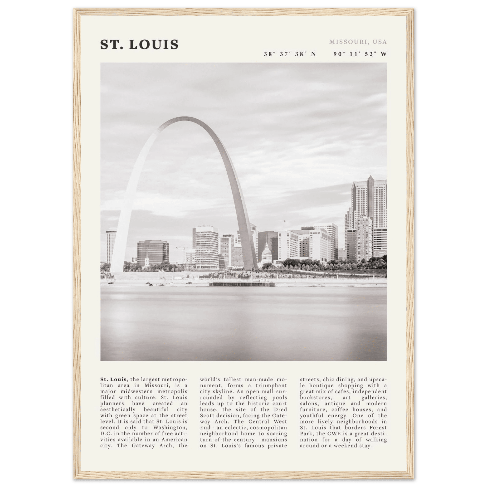 St. Louis Poster | Black & White Gateway Arch Wall Art | Missouri Travel Print - Evergreen Posters