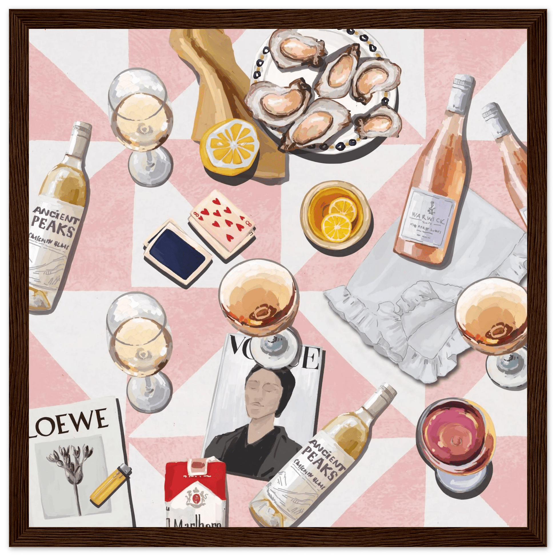 Vogue Oysters & Rosé Poster | Dopamine Decor Luxury Wall Art | Pink Tile Square Print - Evergreen Posters