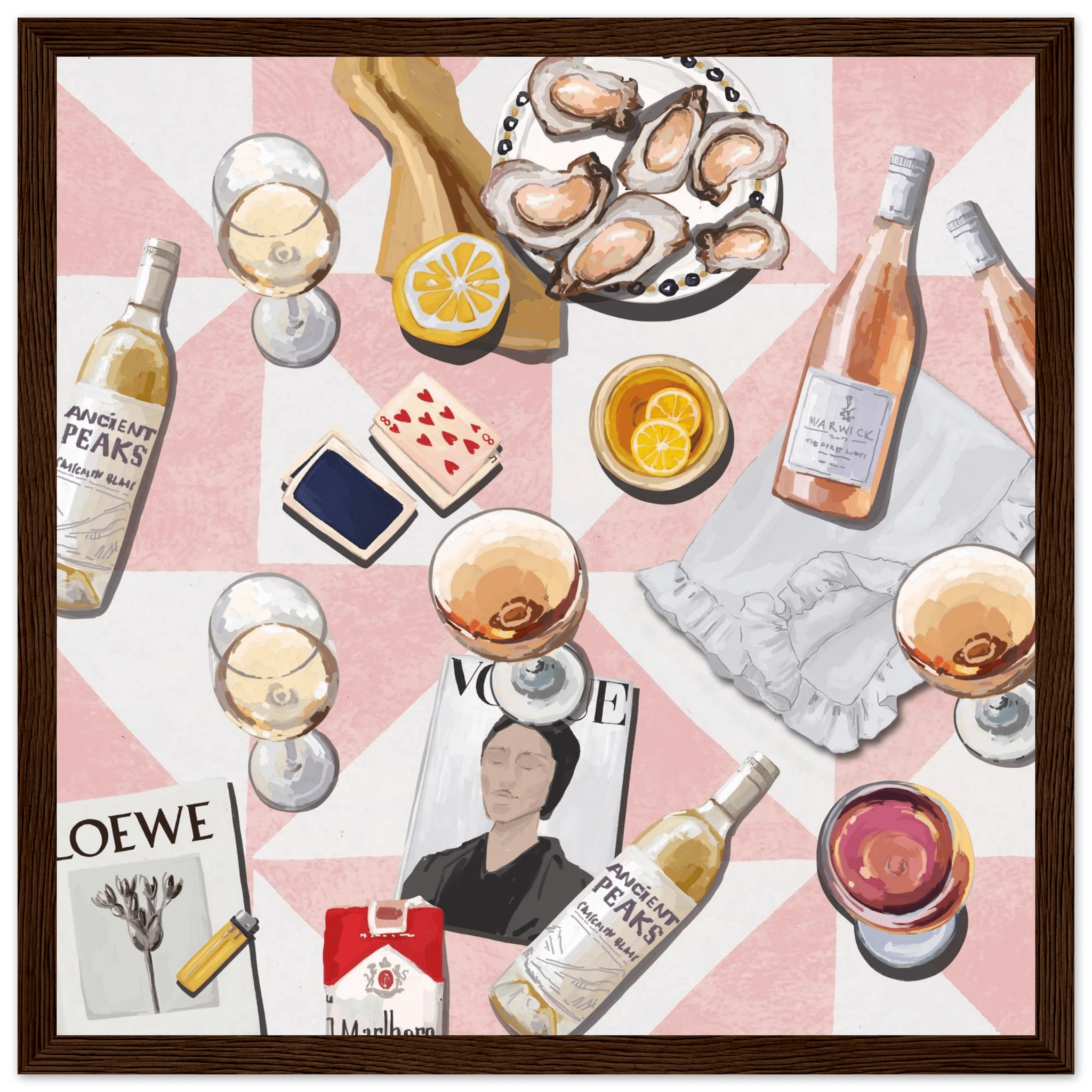Vogue Oysters & Rosé Poster | Dopamine Decor Luxury Wall Art | Pink Tile Square Print - Evergreen Posters