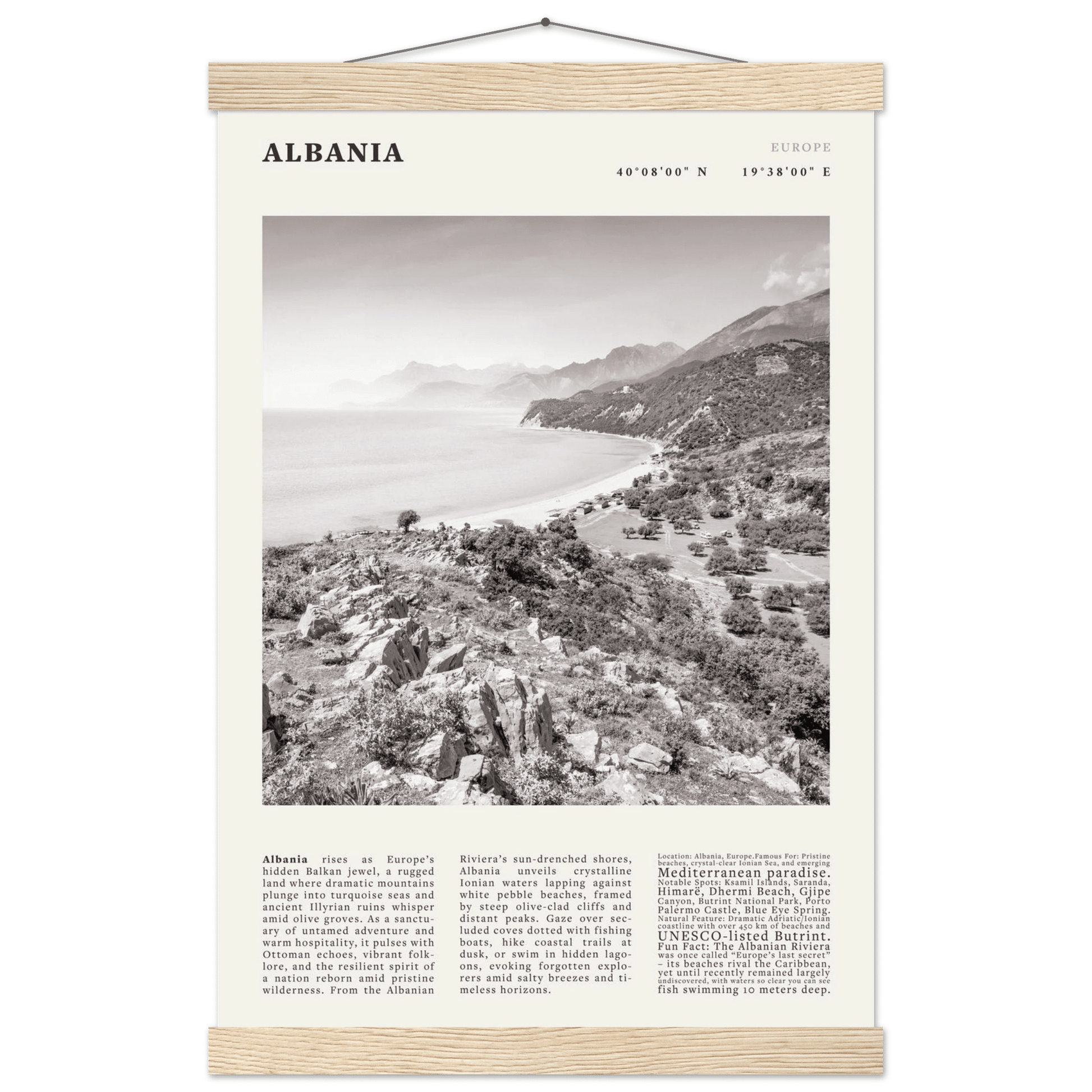 Albania Poster Black and White – Vintage Albanian Riviera Travel Print (Digital & Printed Options) - Evergreen Posters