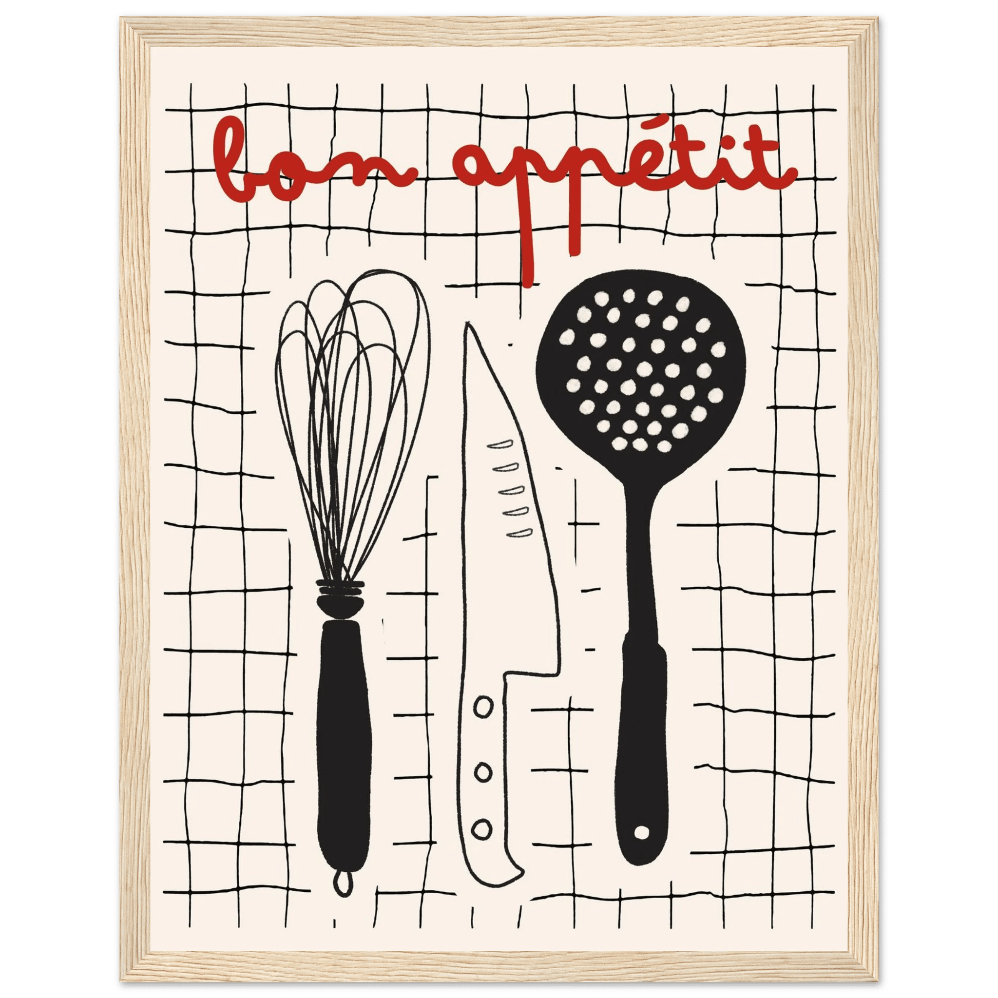 Bon Appétit French Kitchen Print | Bold Black Red Wall Art Poster - Evergreen Posters