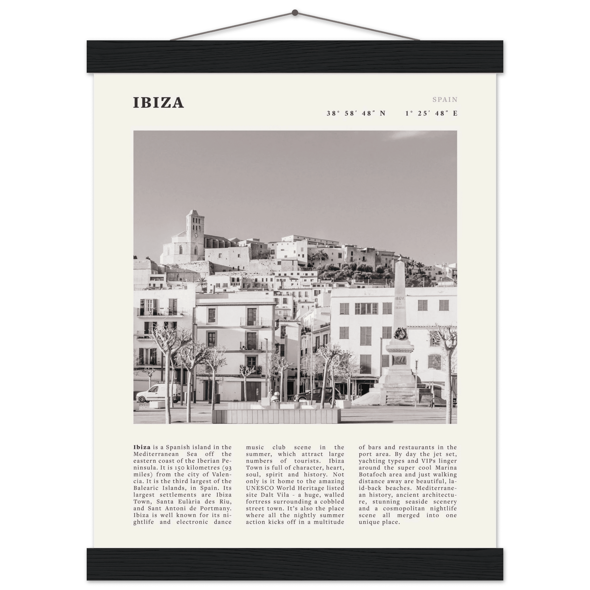 Ibiza Poster | Black & White Spanish Island Wall Art | Spain Travel Print - Evergreen Posters